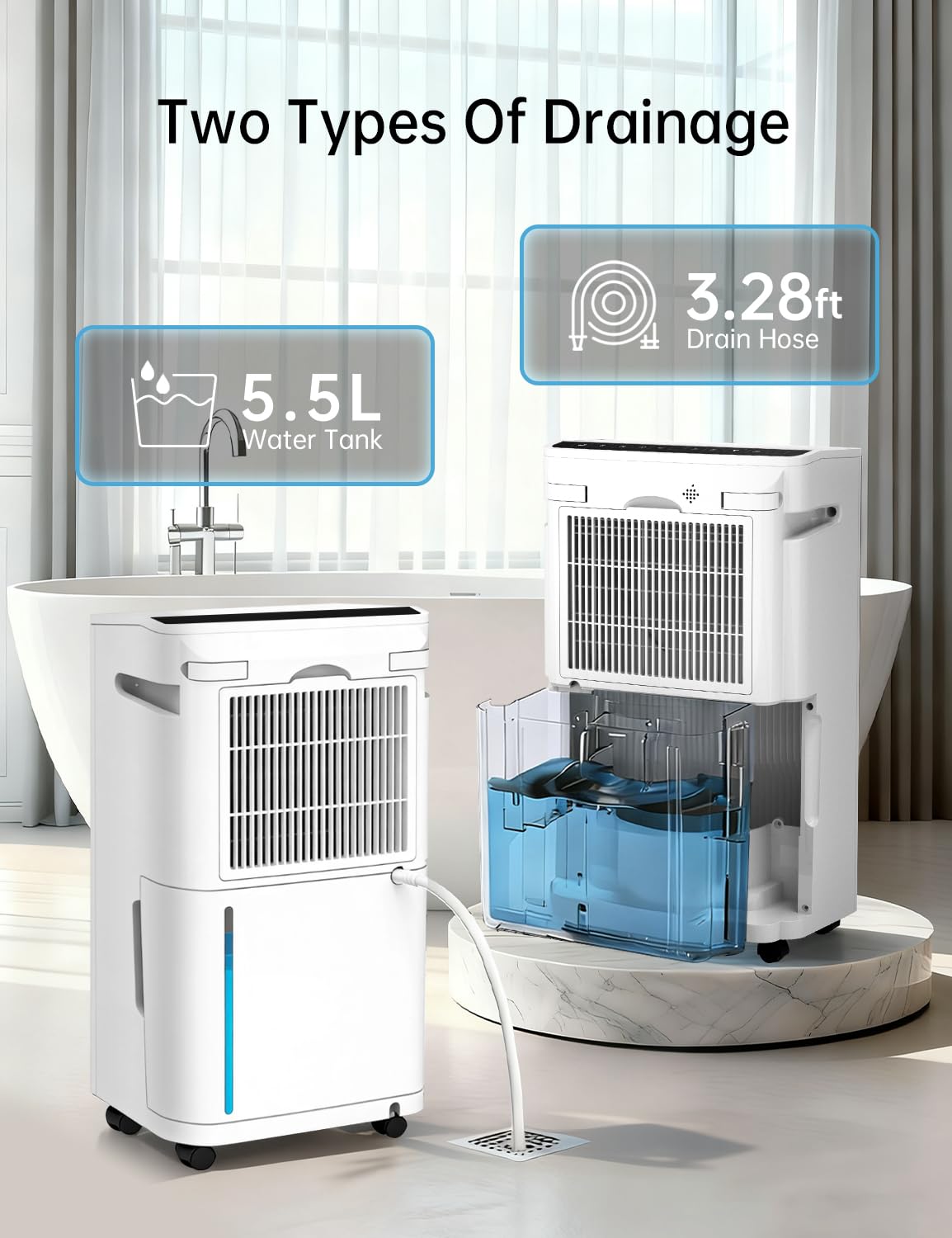 4500 Sq.Ft Dehumidifier with Drain Hose Max 80 Pint, Automatic Defrosting, Intelligent Humidity Control with 24HR Timer, Smart Quiet Dehumidifier, for Basement, Bathroom, Bedroom, Home, White