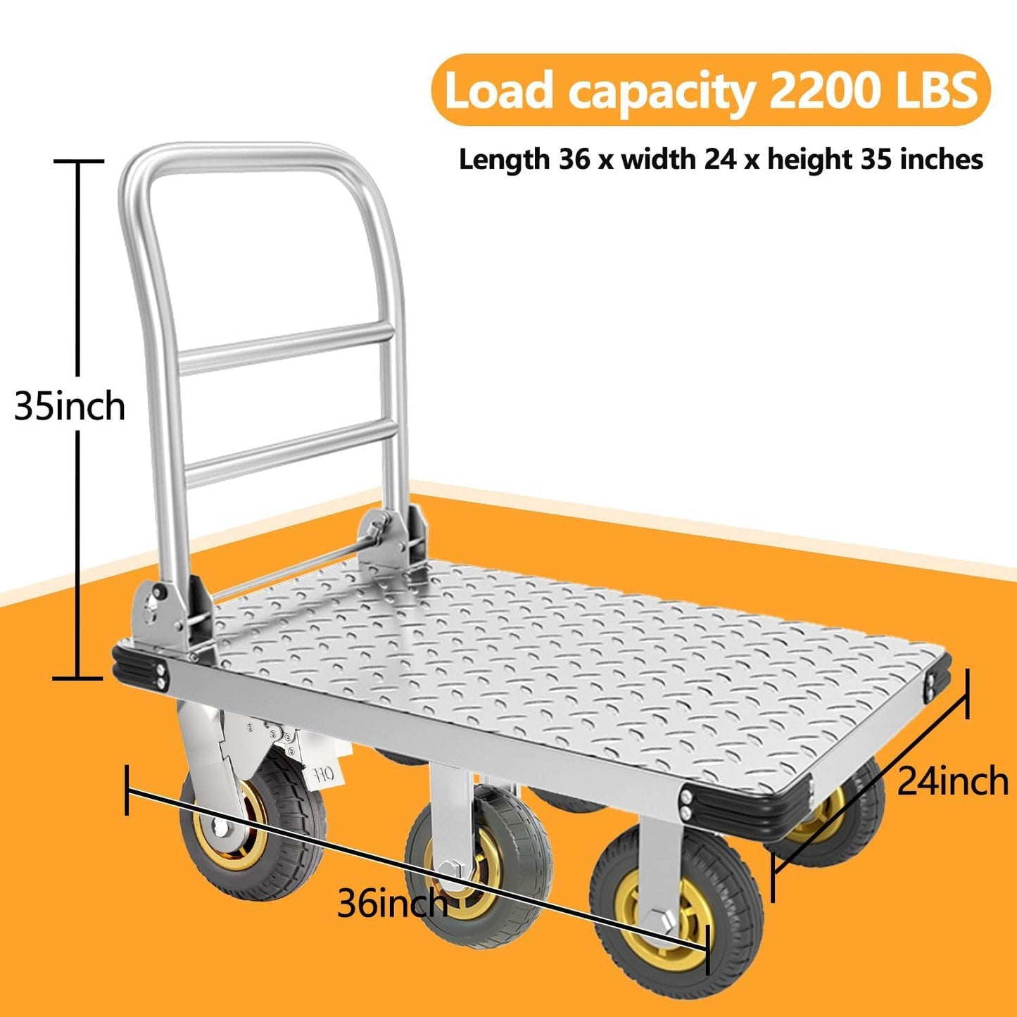 YAOYAO LAND Foldable Platform Truck Push Dolly Heavy Duty 2000 lb. Weight Capacity with Brake and 6" 360 Degree Swivel Wheels