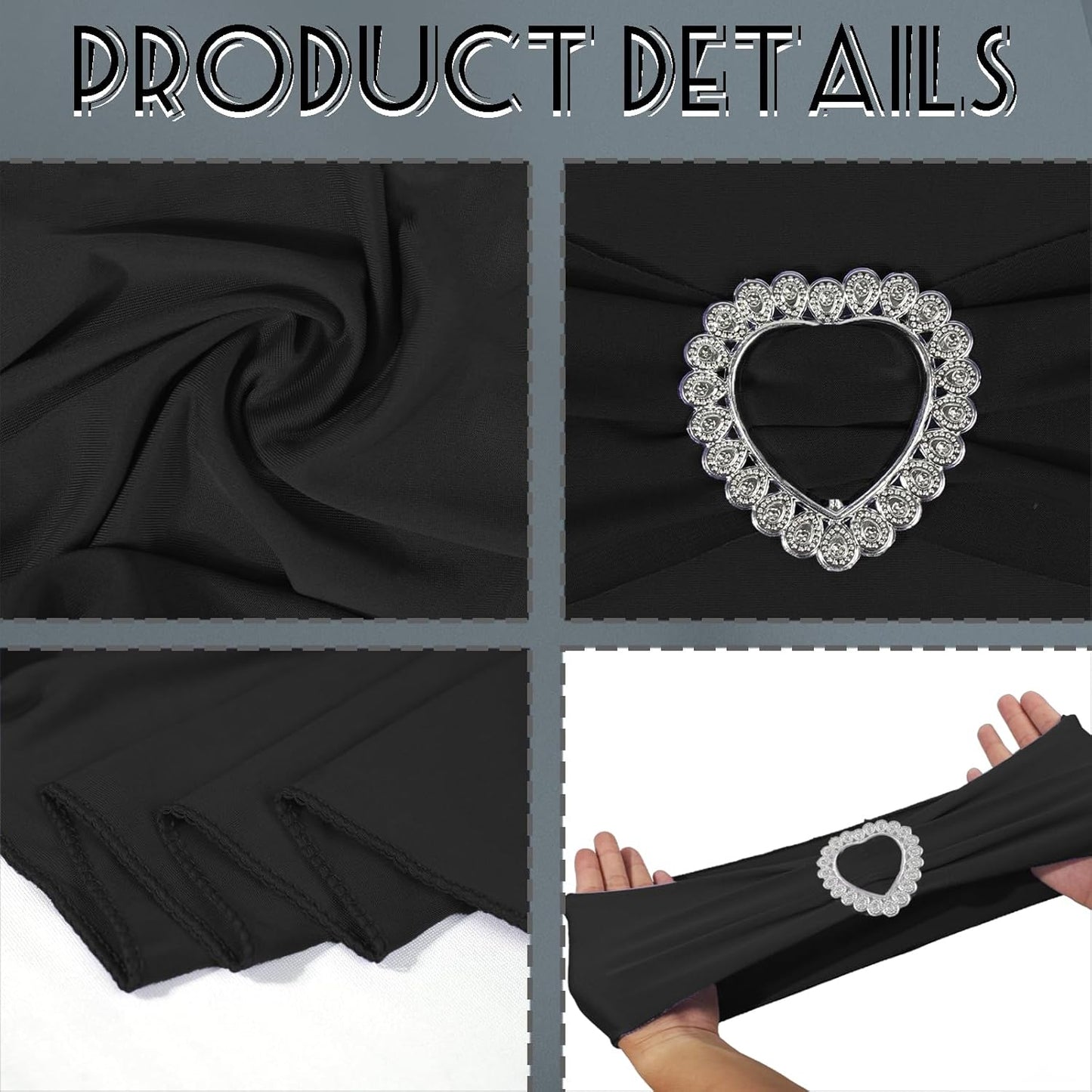Skiennix 100PCS Spandex Stretch Black Chair Sashes - Universal Elastic Covers with Buckle Slider for Weddings & Events