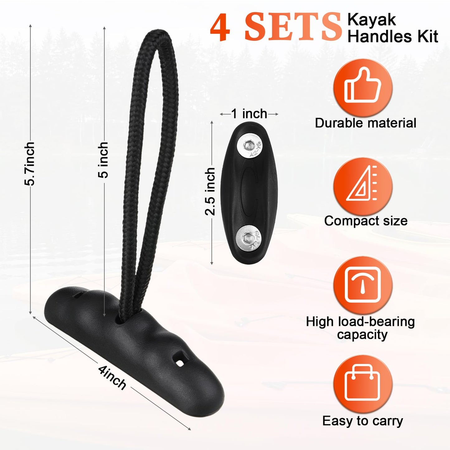 Relaxgiant 4 Pieces Kayak Handles Kit Canoe Carry Handle Pull Handle T Handle with Cord and Pad Eyes Screws for Kayak Emotion Kayaks Luggage Kayak Replacement Installation Kit(Black)