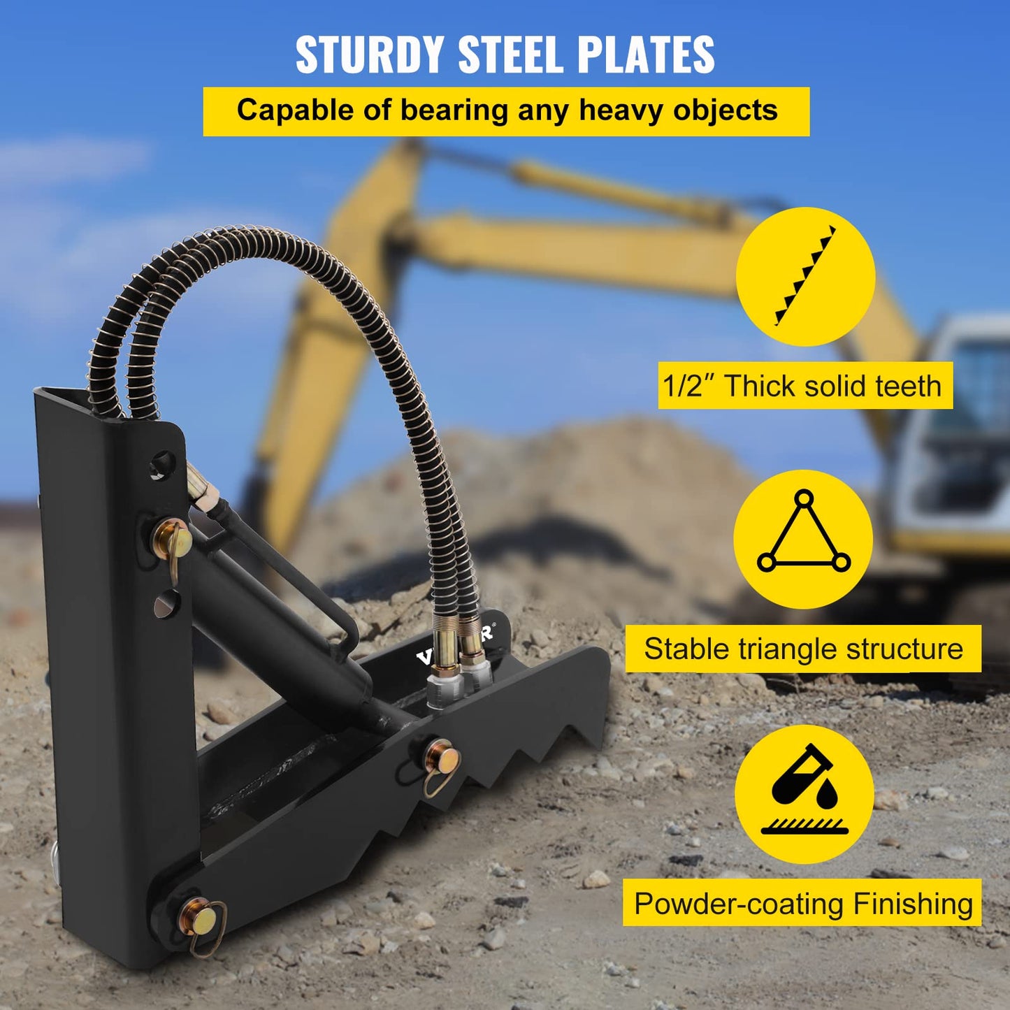 Vevor 18" Hydraulic Backhoe Thumb, 1/2" Thickness Heavy Duty Excavator Thumb, Black Steel Weld On Thumb Attachments with Hydraulic Cylinder, Mechanical Hydraulic Thumb for Backhoe/Excavator