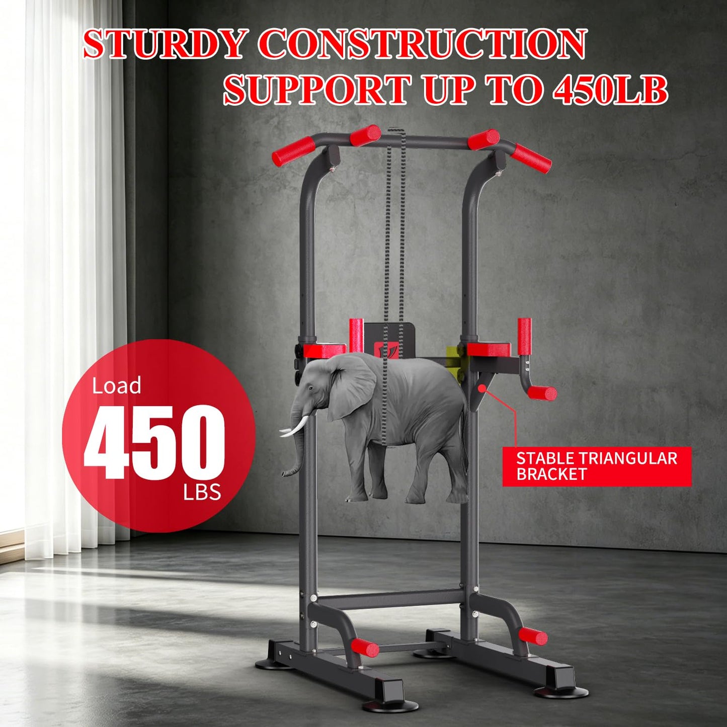 K KiNGKANG Power Tower Pull Up Bar Station, Load 450 lbs with 6-Height Adjustment Workout Dip Station for Home Gym Fitness Equipment