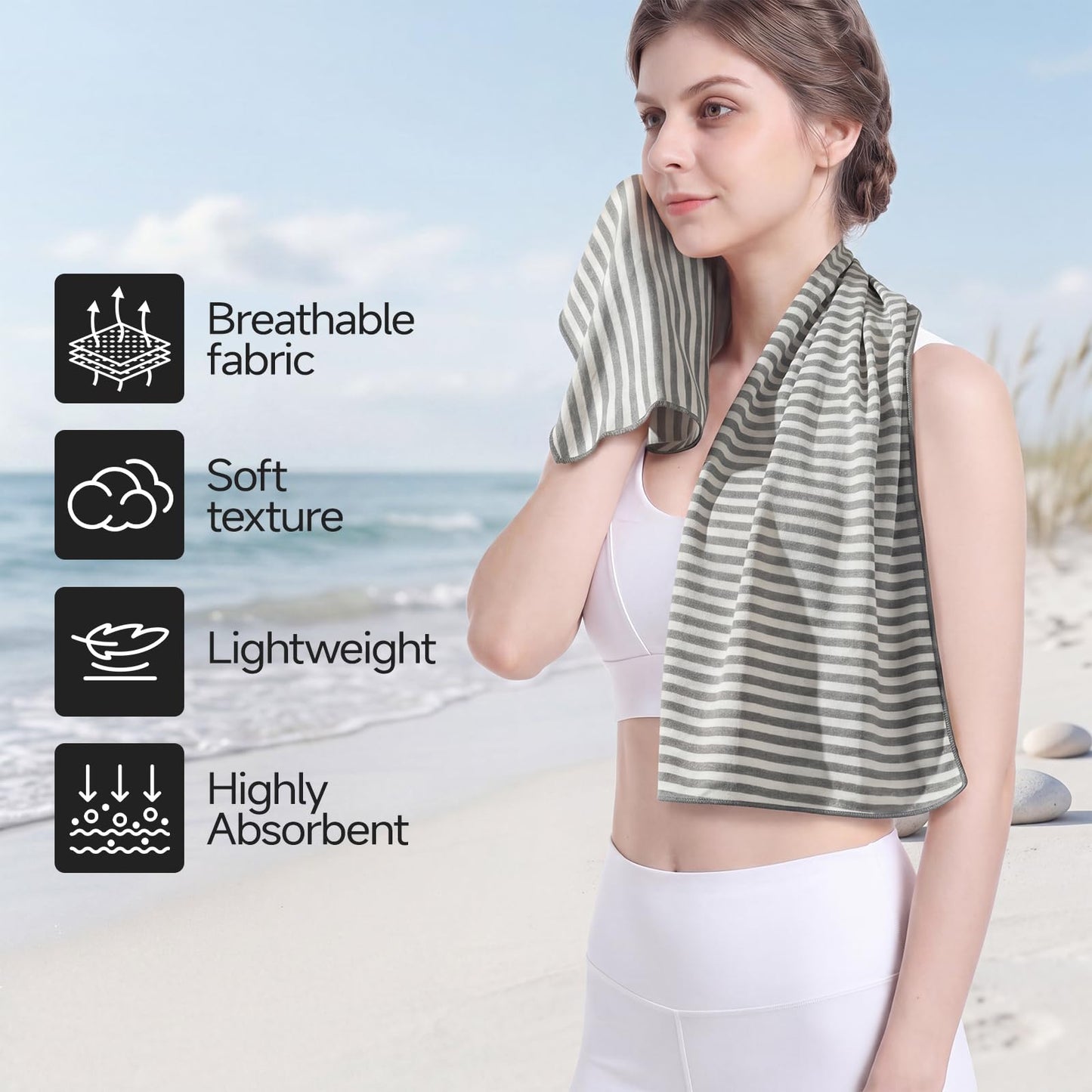 RDEKISS 4 Pack Cooling Towels (40"x12"), Soft Breathable Chilly Towel, Ice Towel, Microfiber Towel for Yoga, Sport, Running, Workout, Gym, Fitness, Workout & More Activities - Gray