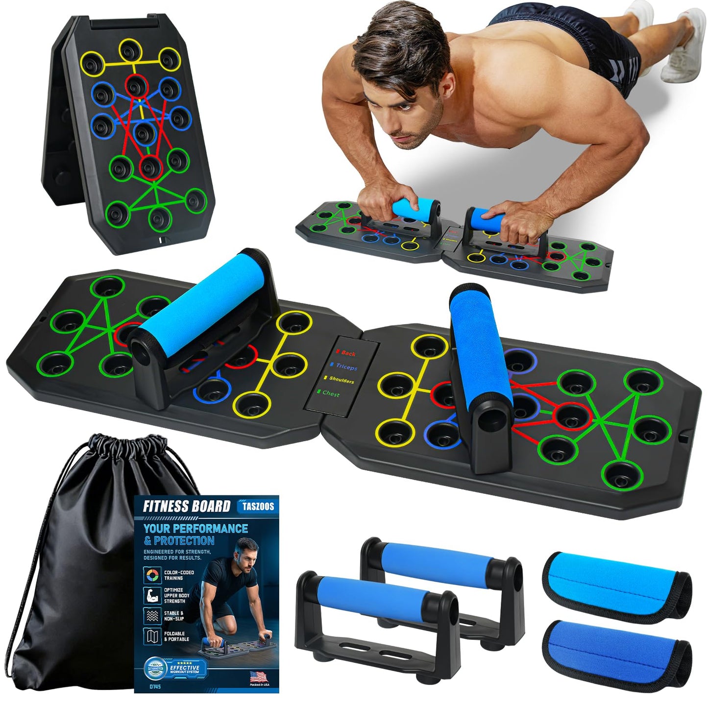 TASZOOS Portable Push Up Board - 20 in 1 Foldable Pushup Board Fitness - Push Up Bar at Home Gym - Strength Training Equipment for Men and Women