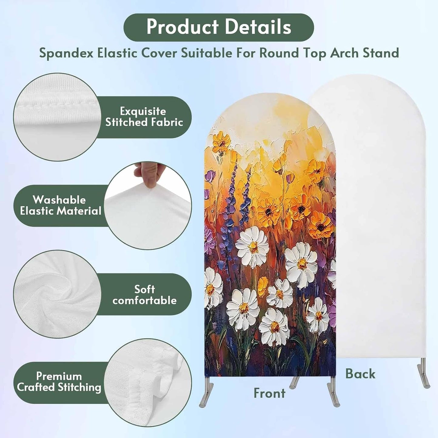 Jnbasdffb 6.6 Orange Purple White Daisy Wedding Arch Cover,Stretchy Spandex Arch Backdrop Stand Covers FT,Oil Painting