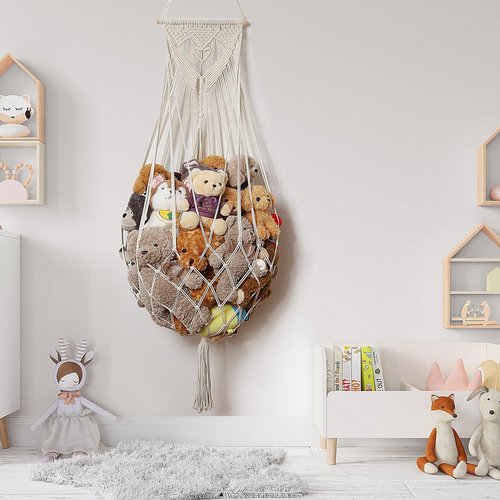 Amdermi Stuffed Animal Hammock - Boho Macrame Wall Organizer for Plush Toy Storage | Cream Color