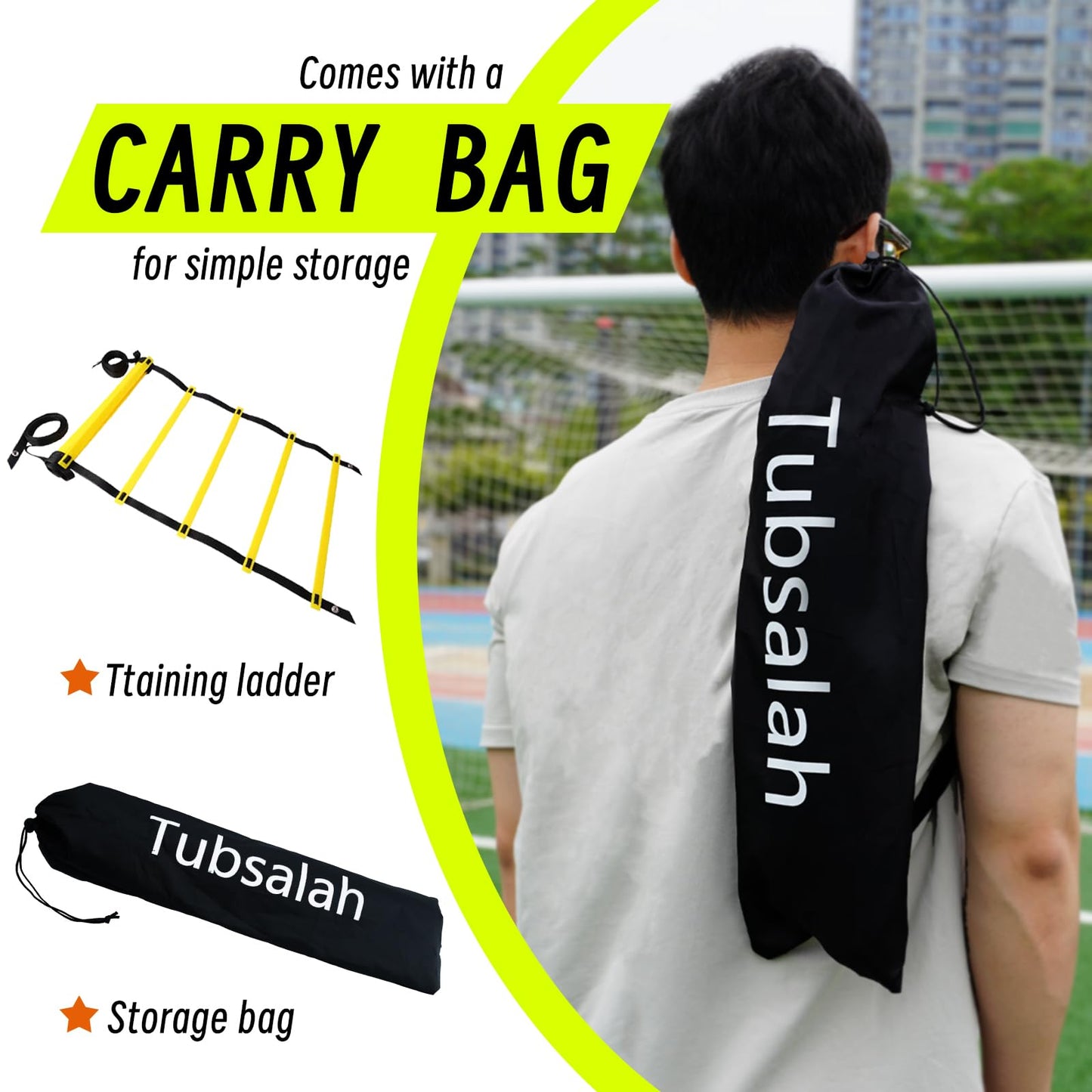 Tubsalah 20ft Adjustable Agility Ladder with Carry Bag – Football Training Equipment & Speed Ladder for Soccer, Basketball – Agility Training Equipment for Footwork Drills （2Pack）