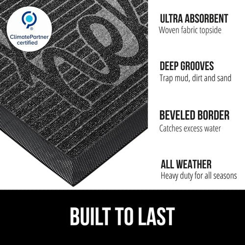 GORILLA GRIP Waterproof All-Season WeatherMAX Doormat - 35x23 Natural Rubber, Stain & Fade Resistant, Easy Clean, Charcoal