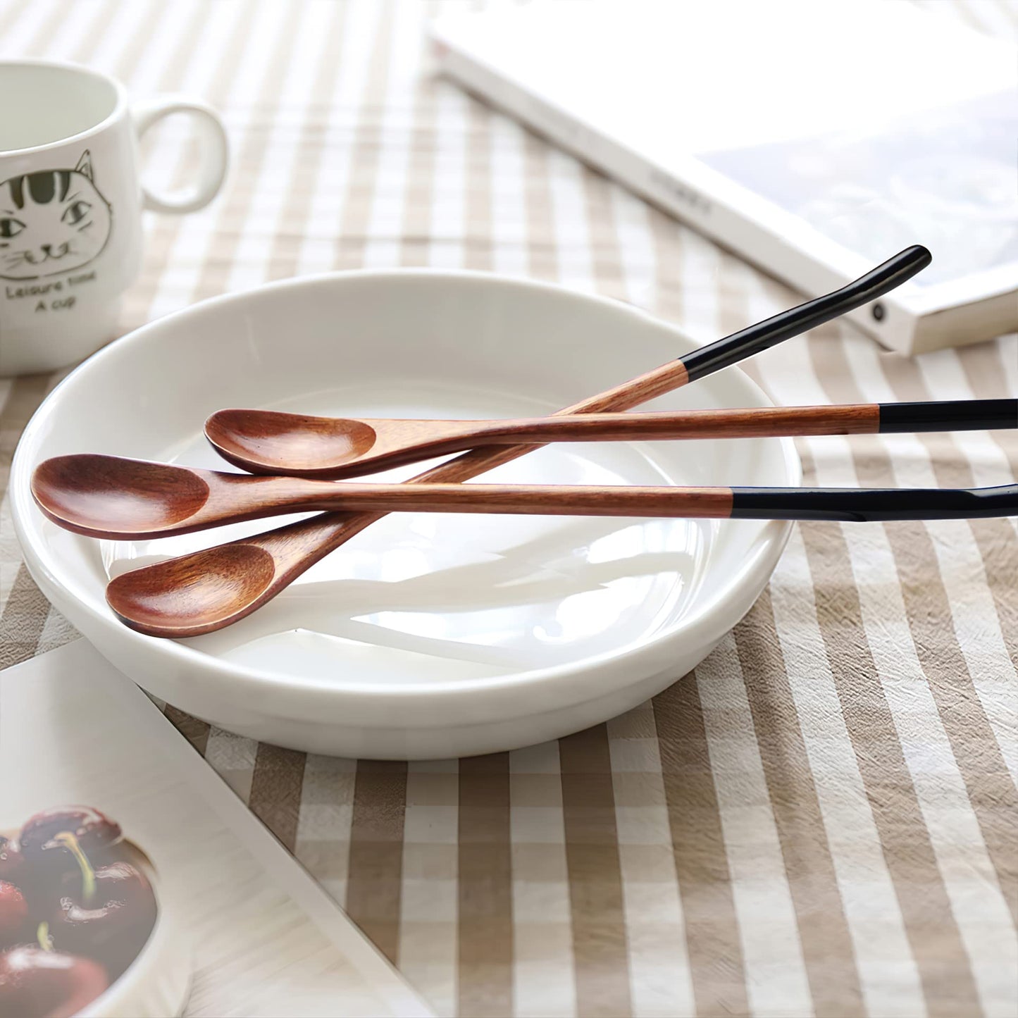 Wooden Long Tea Spoons, AOOSY 9.13 inches 10 Pieces 100% Natural Wood Long Handle Drink Spoons Honey Spoon Cocktail Stirrer Swizzle Sticks
