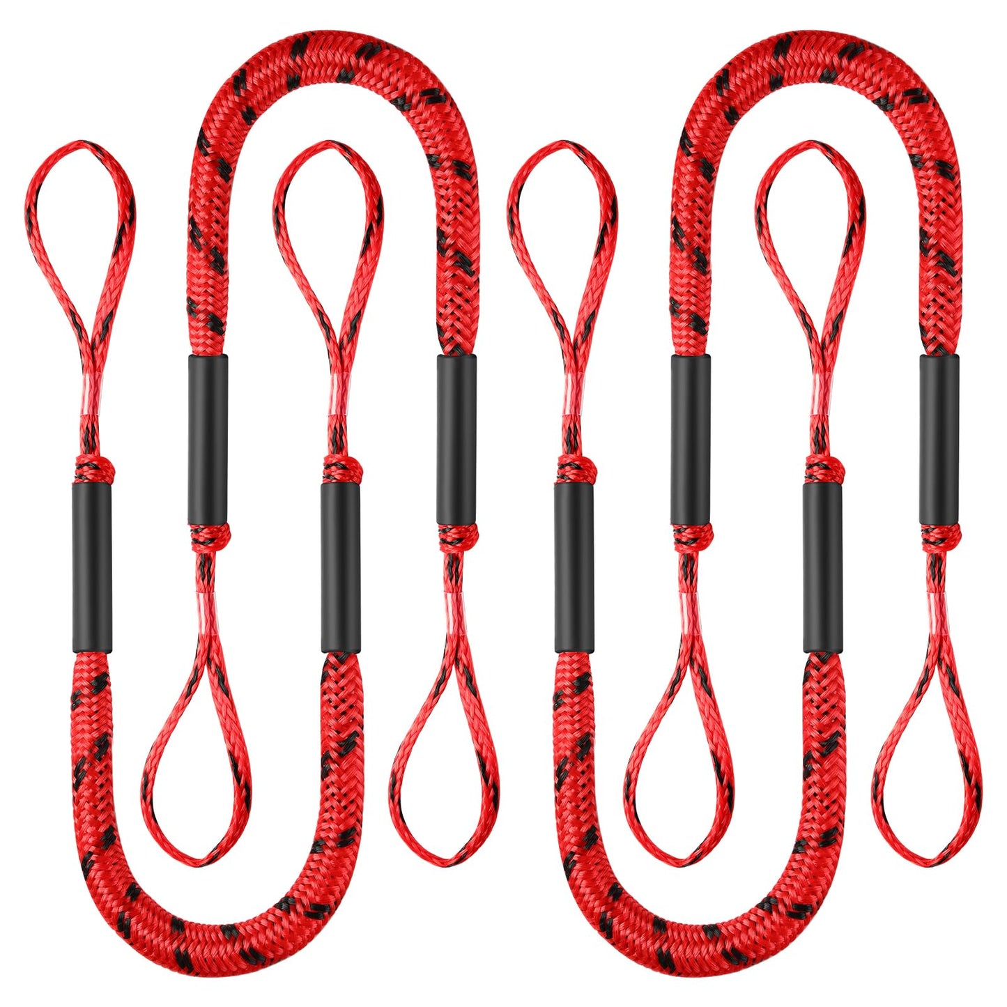 Bungee Dock Lines for Boats Boat Dock Lines Boat Ropes for Docking with Loop Shock Bungee Docking Rope for Boat Kayak Jet Ski Pontoon,Jon Boat,Bass Boat,Fishing Boat,Kayak 4 FT 4 Pack Red&Black