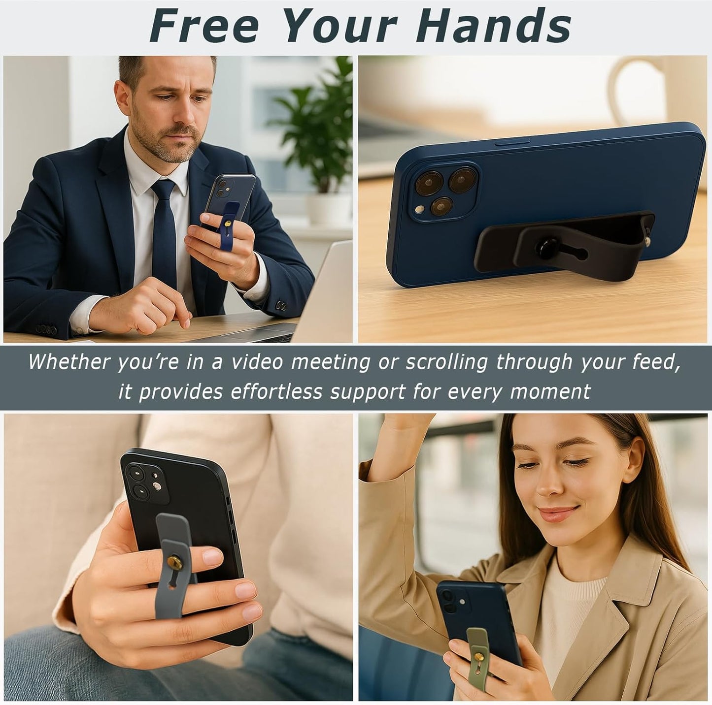 Brvlsoc 6-Pack (6 Telescopic Phone Grip Holders with Finger Strap Stand Universal Kickstand for Smartphones and Tablets