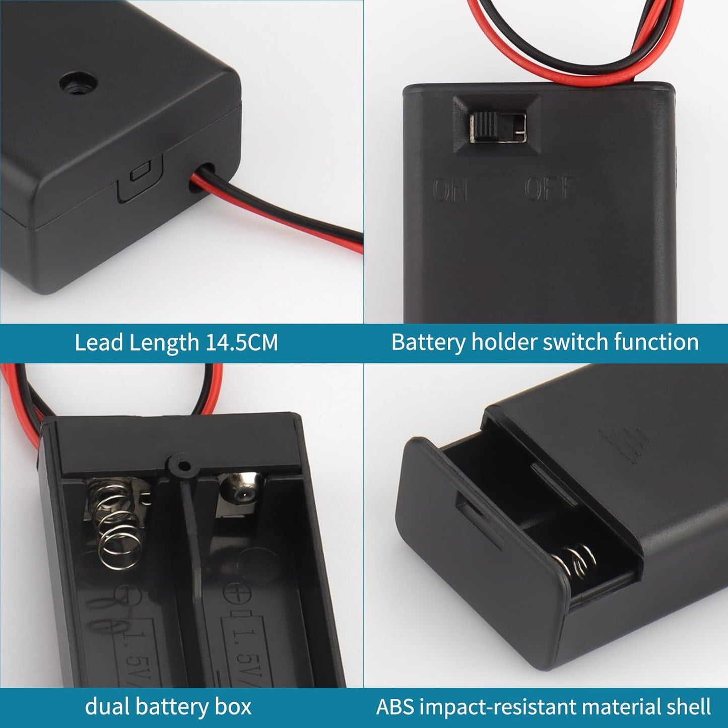 VWEICYY 6PCS 2 1.5V (6) x AA Battery Holder Enclosures with Wire Leads and On/Off Switch