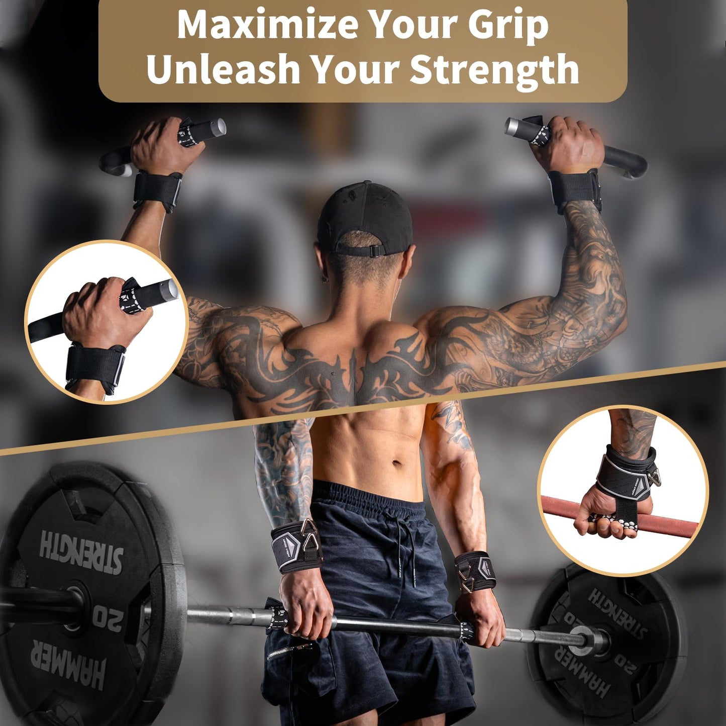 MOST GRIP Drip Glue Non-Slip Wrist Straps for Weightlifting, 2-in-1 Lifting Straps with D Rings for Cable Machine Workout, 10mm Neoprene Padded Wrist Wraps for Weight Lifting Deadlift (Black-White, M (6.3-8.3Inch))