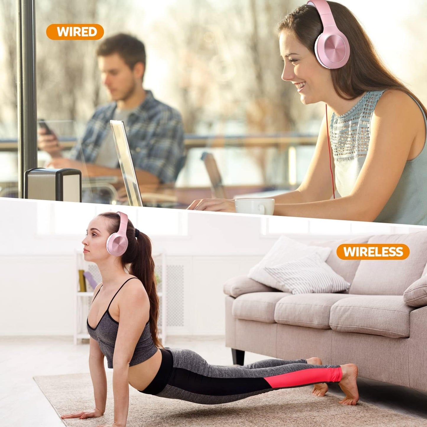 Rydohi 68H Headset 3EQ V5.3 Wireless Bluetooth Headphones Over Ear Playtime HiFi Stereo with Microphone and Modes