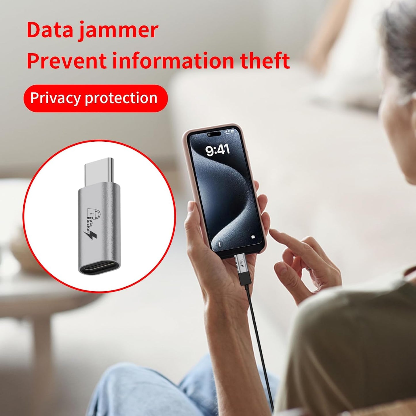 Generic 2.5x1.5cm USB Data Blocker, Aluminum Alloy Anti Juice Jacking Adapter Type-C to Type-C USB Protector Charging