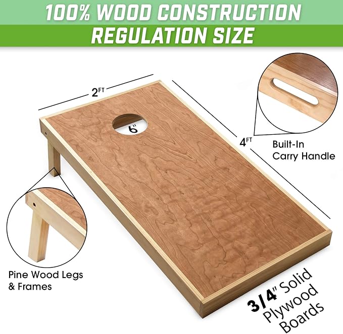 GoSports 4 ft x 2 ft Commercial Grade Cornhole Boards Set - Natural Wood Cornhole Boards, Choose from Different Bean Bag Color Combinations - Purple & Red