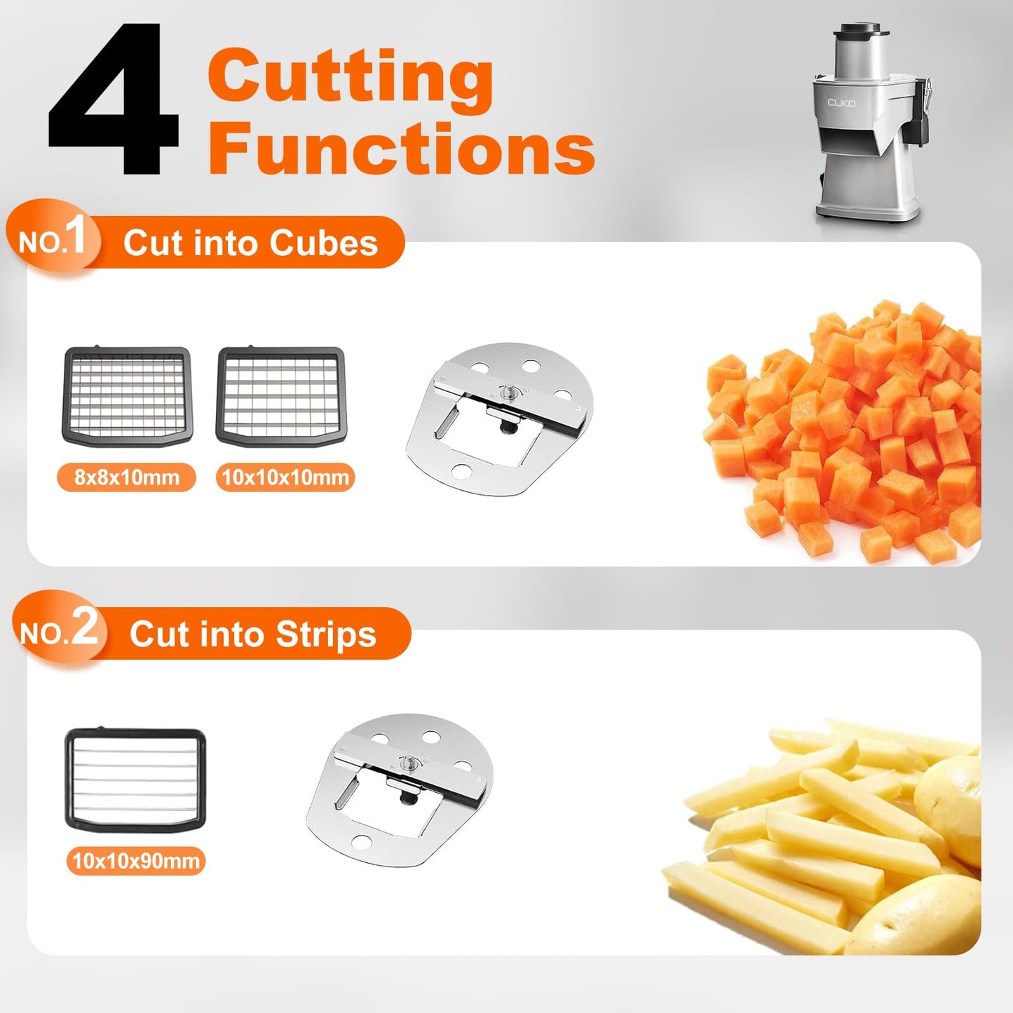 CUKO 4-in-1 Electric Vegetable Chopper, 200W Multifunctional Food Processor, Electric Vegetable Slicer & Dicer with Slicing Shredding Dicing Striping for Home & Commercial Use