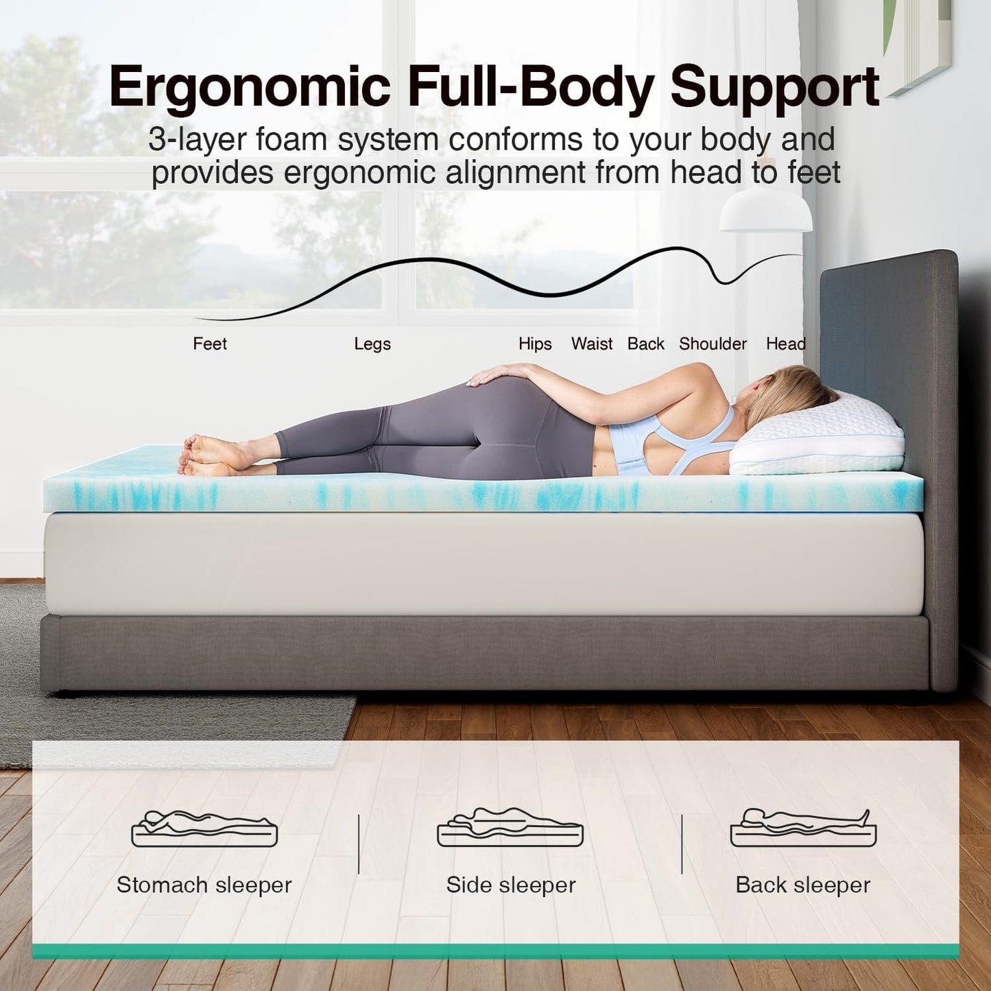 Novilla Twin Memory Foam Mattress Topper - 3 Inch Cooling Gel Infused for Pressure Relief & Comfort