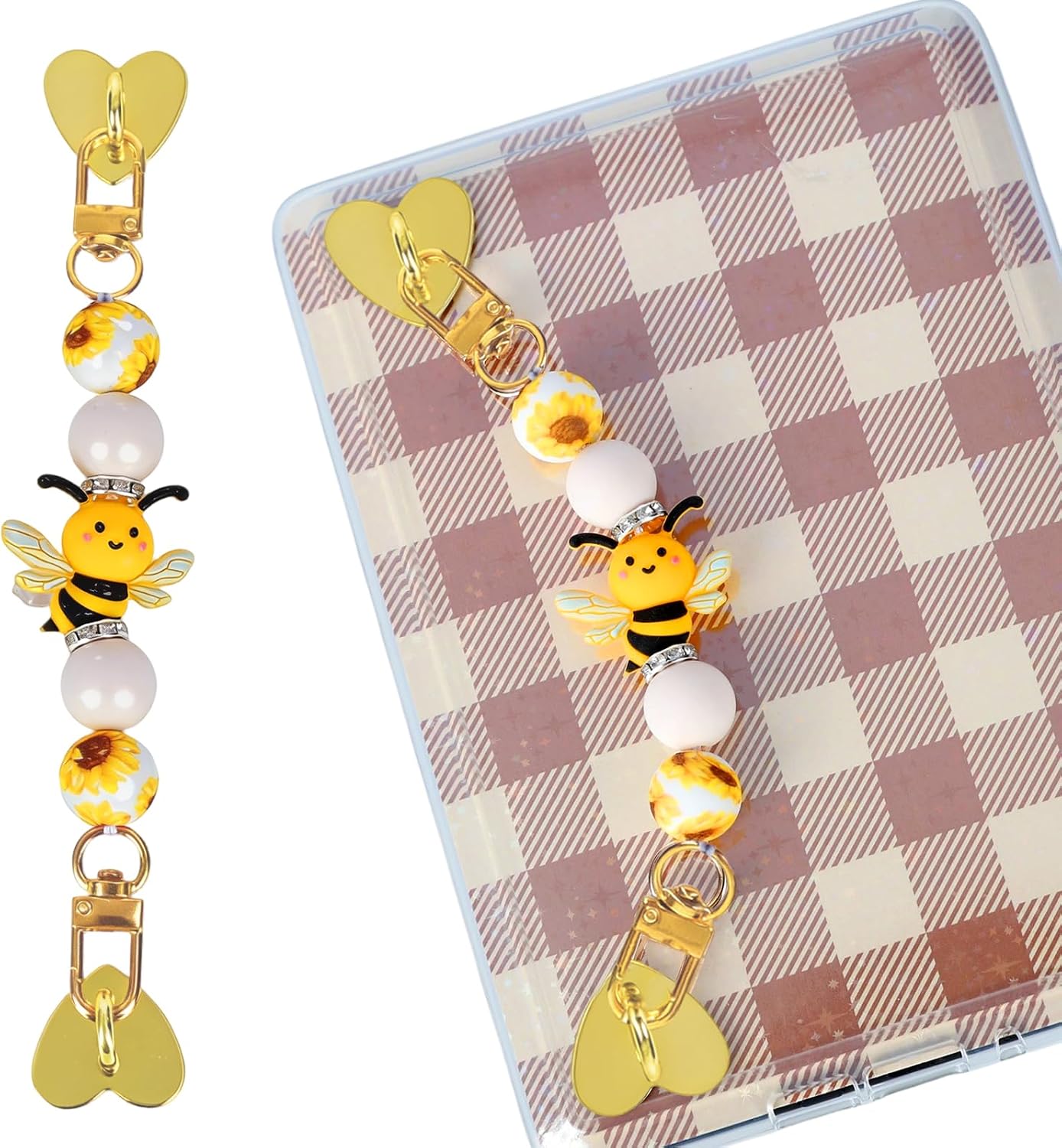 Silicone Beaded Strap for Kindle Charm - Cute Bee Style Hand Strap Bracelet Grip Chain for E-Reader, Bookish Gift
