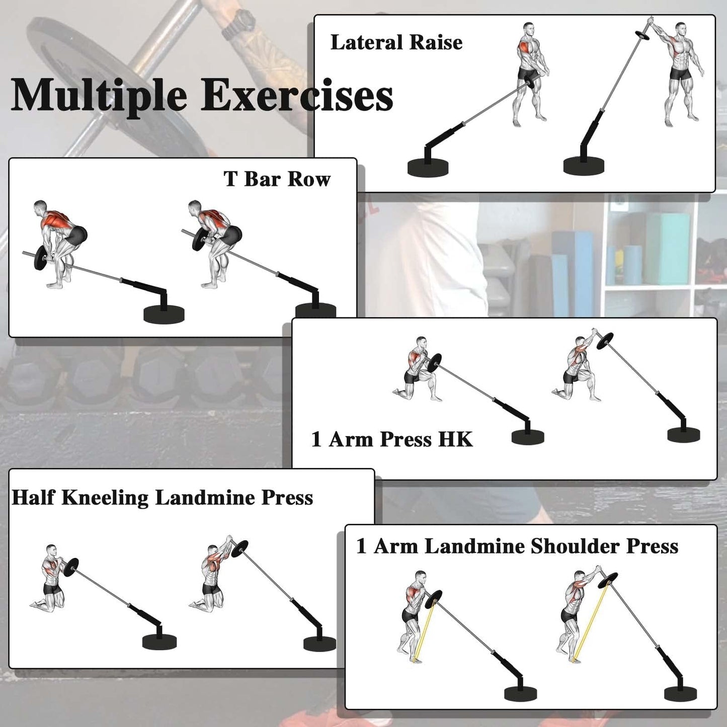 BRTGYM T Bar Row Landmine Attachment for 2" Olympic Bars, Heavy-Duty Steel, 360° Swivel, Workout Home Gym Equipment