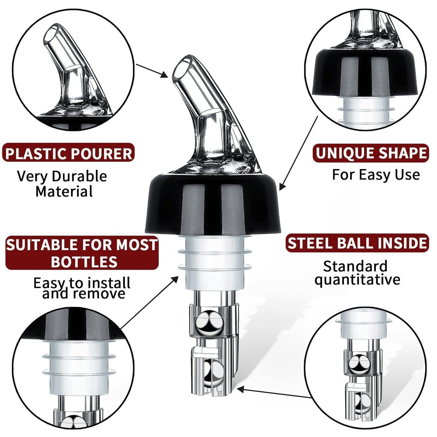 Automatic Measured Bottle Pourer - Quick Shot Spirit Measure Pourer Drinks Wine Cocktail Dispenser Home Bar Tools - 1oz/30ml (12 pack)