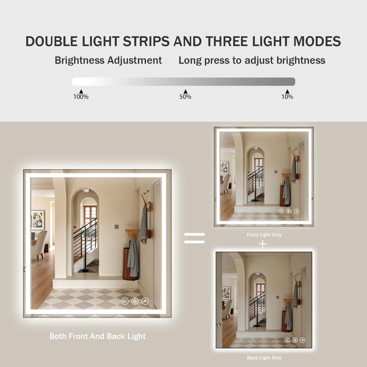 Koonmi Home Gym Mirror, 47"x47" Heavy Duty Large Seamless Tempered Glass Wall Mirrors with LED Lights for Gym, Workout, Yoga, Fitness, Dance Studio, Home, Exercise Room, Bathroom