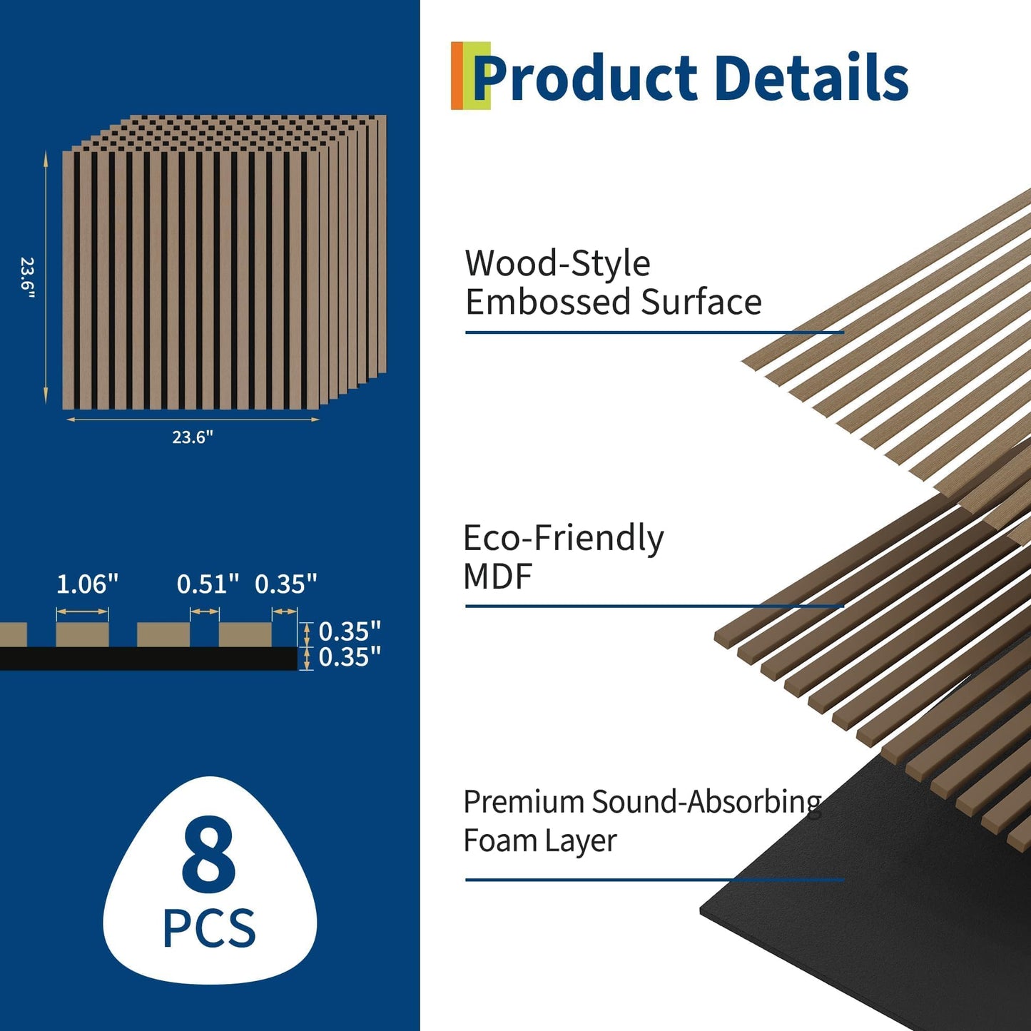 Sound Panels,8-Pack Wood Acoustic Wall Panels, 23.6x23.6 Inch,Sound Absorbing Tiles for Noise Reduction - Decorative Wall Covering for Home Theater, Studio, Office, Bedroom & Living Room Decor (31 Sq