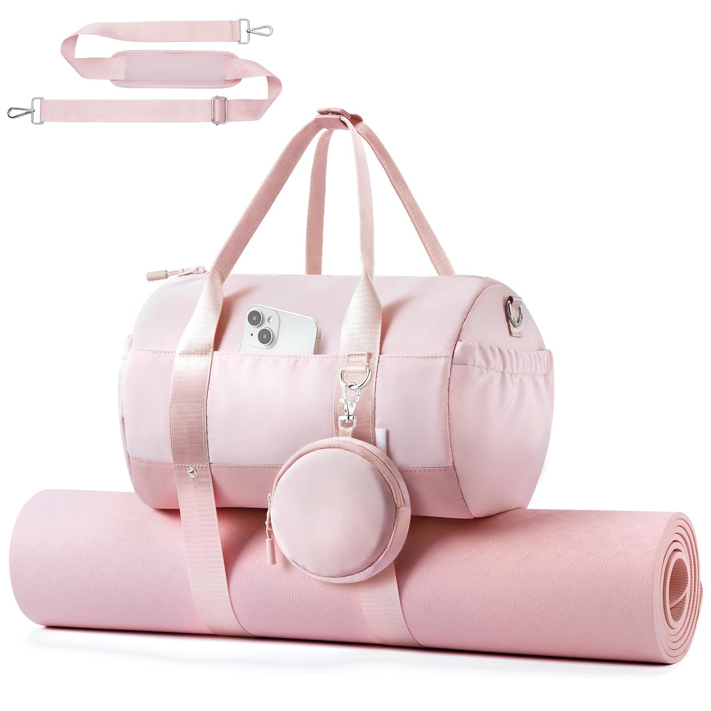 TOPEAST Small Gym Bag for Women, Mini Sports Yoga Bag with Yoga Mat Holder, Small Pink Gym Bag Overnight Weekender Duffle Handbag for Travel Dance Workout