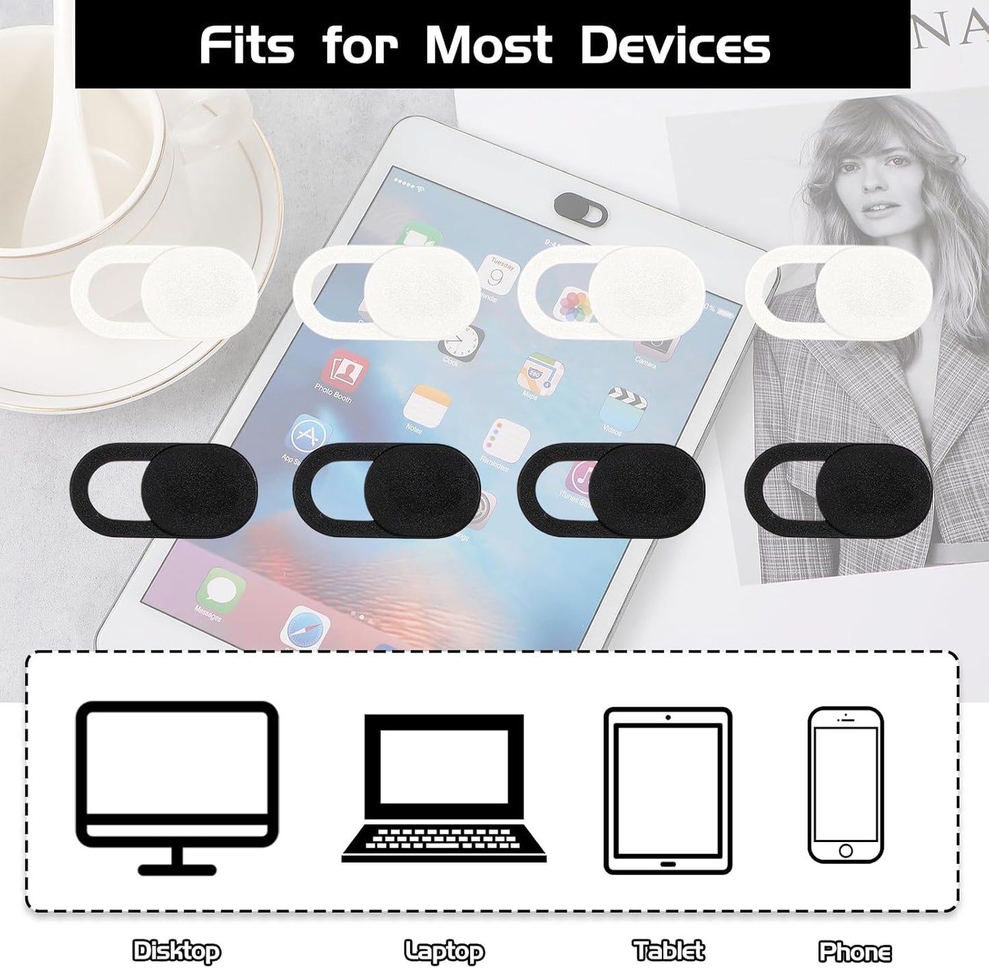 LIQWEI 50PCS 0.023 Inch Webcam Cover Slide, Ultra-Thin Universal Web Camera Cover for Laptop, Computer, PhoneSecure