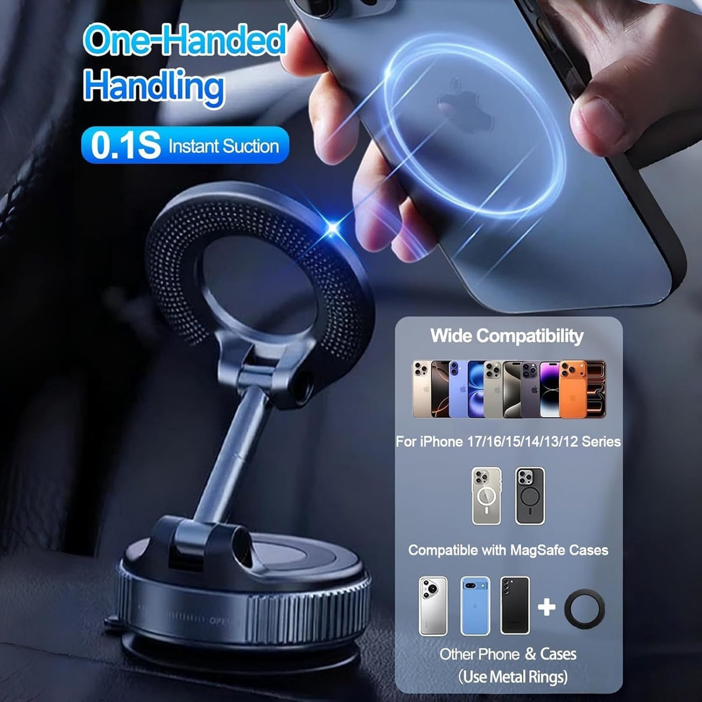AntoFlash 360 Vacuum Magnetic Car Phone Holder for Your Car, Adjustable Car Phone Mount, Foldable Car Mount