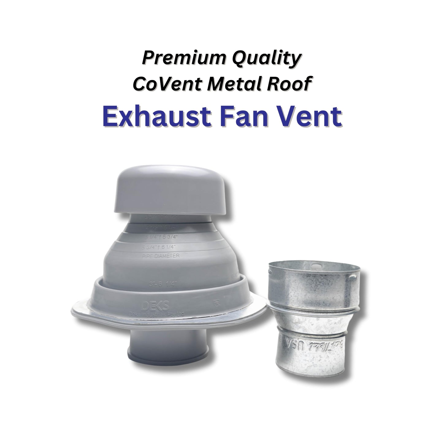 Covent Metal Roof Exhaust Fan Vent for 3"-4" Flex Hose Exhaust - Full Installation Kit and Adapter Included (Black)