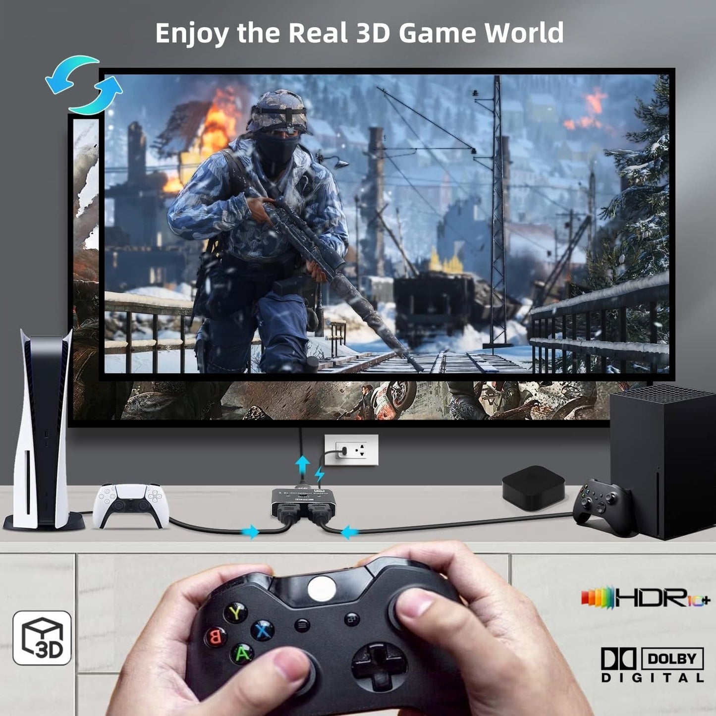XinYaa 2.1 8K@60Hz 4K@120Hz 2 1 HDR10+ 48 3D Dolby PS5/4 B0X HDMI Switch, Aluminum HDMI Switcher in Out, HDM I Splitter