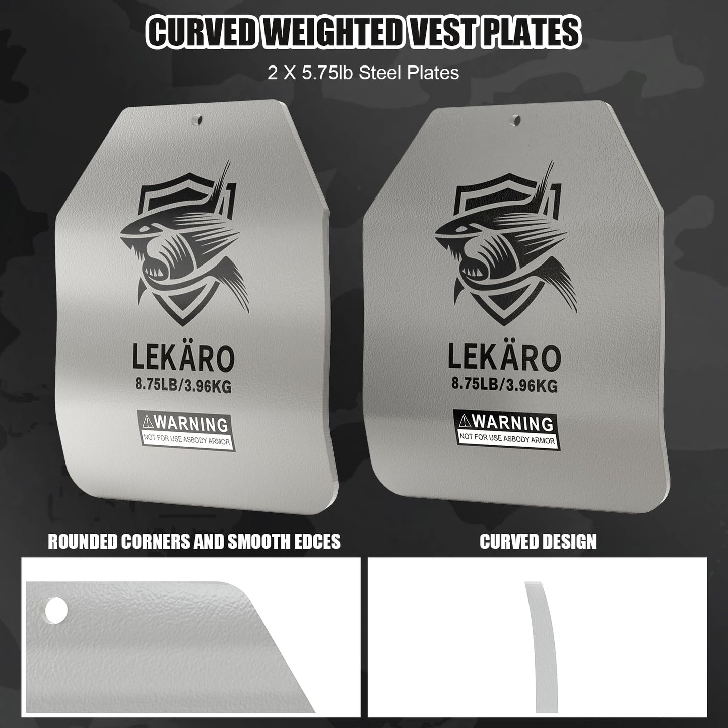8.75 lb Curved Weighted Vest Plates for Men and Women - 1 Pair Ergonomic Contoured Steel Plates - High-Density Build for Weighted Vests, CrossFit, Hero WOD and Rucking