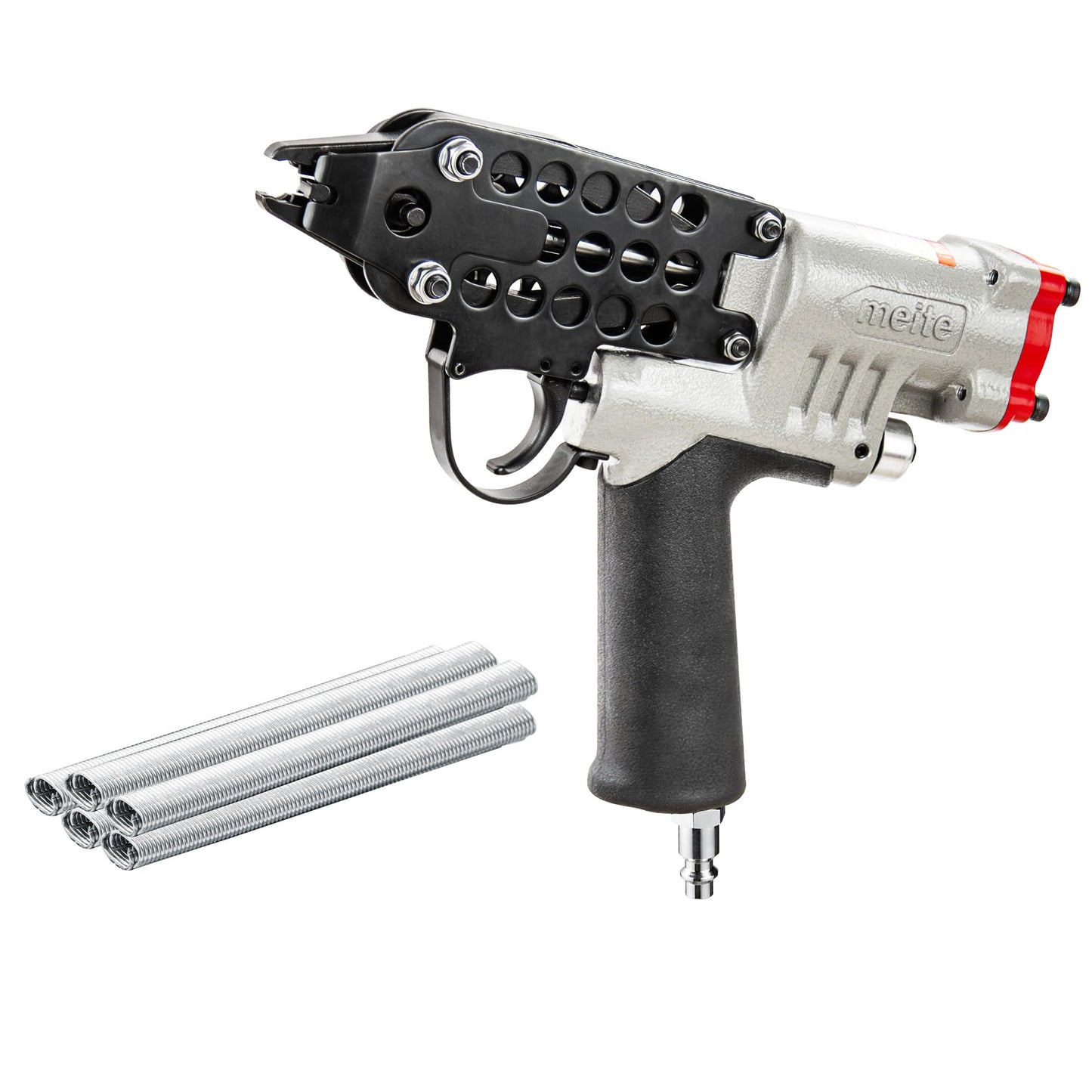 meite SC760S-I2 Pneumatic Hog Ring Gun, 16 Gauge 1/2" Crown Hog Ring Pliers, 2.6-3.6 mm Closure, Short Magazine Lightweight Air C Ring Stapler for Fencing, Upholstery, Pet Cages, and Bag Closing