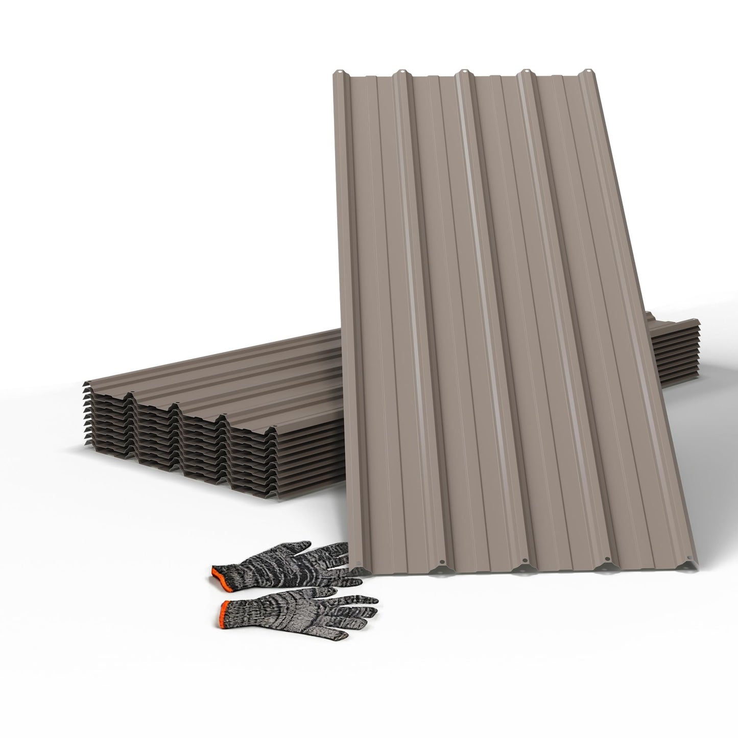 10pcs Metal Roofing Panels, 42.52'' L ×17.72'' W 52.4 ft² Corrugated Metal Sheets, Galvanized Steel Roof Fence Panels for Mobile Homes, Garages, Chicken Coop, Sheds, Stables, Patio, Warm Gray