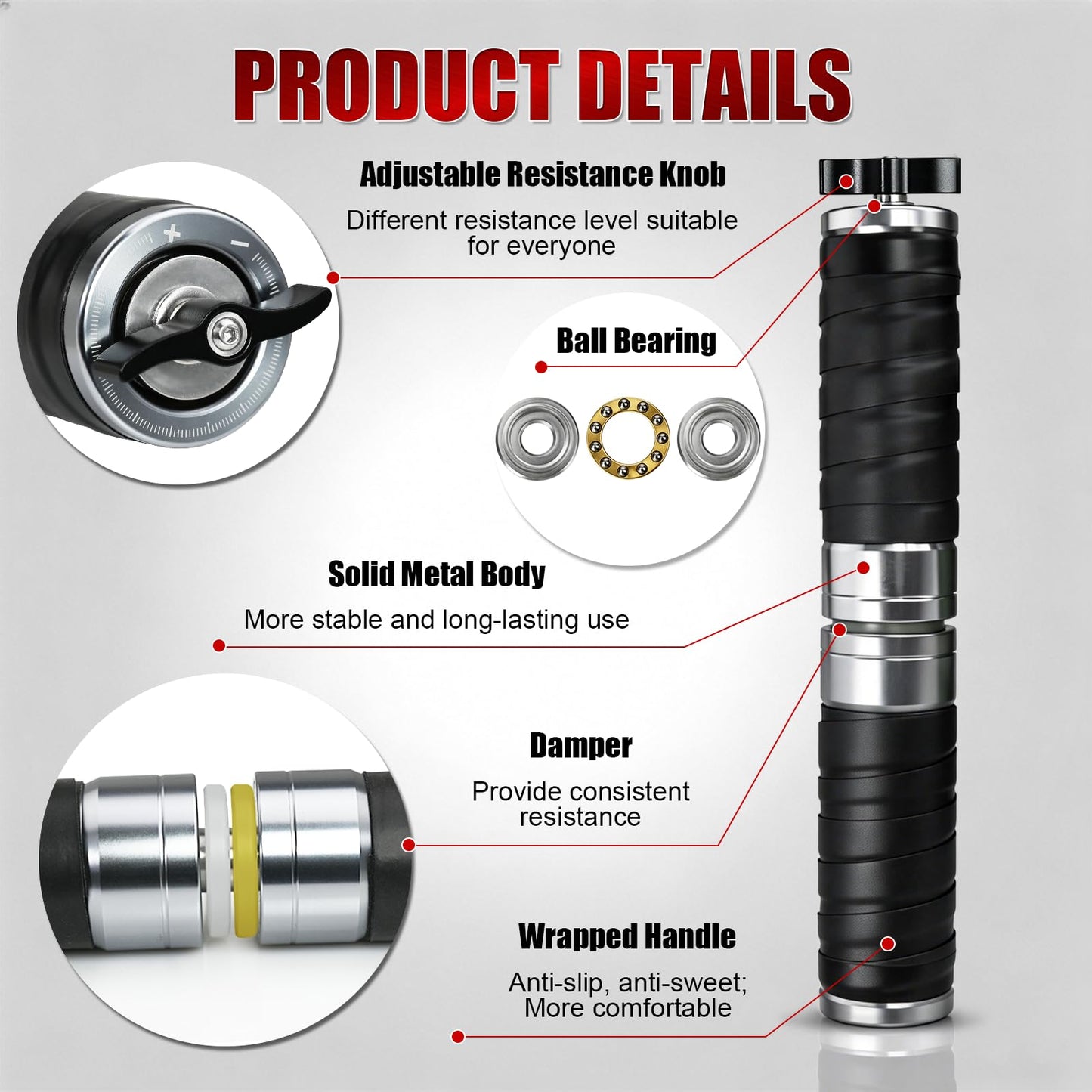 Portable Wrist Roller, Adjustable Resistance Wrist & Forearm Strengthener, Wrapped Handle Grip Strength Trainer, Exercise Equipment for Climbers, Weightlifters, Martial Artists, Aluminium Alloy