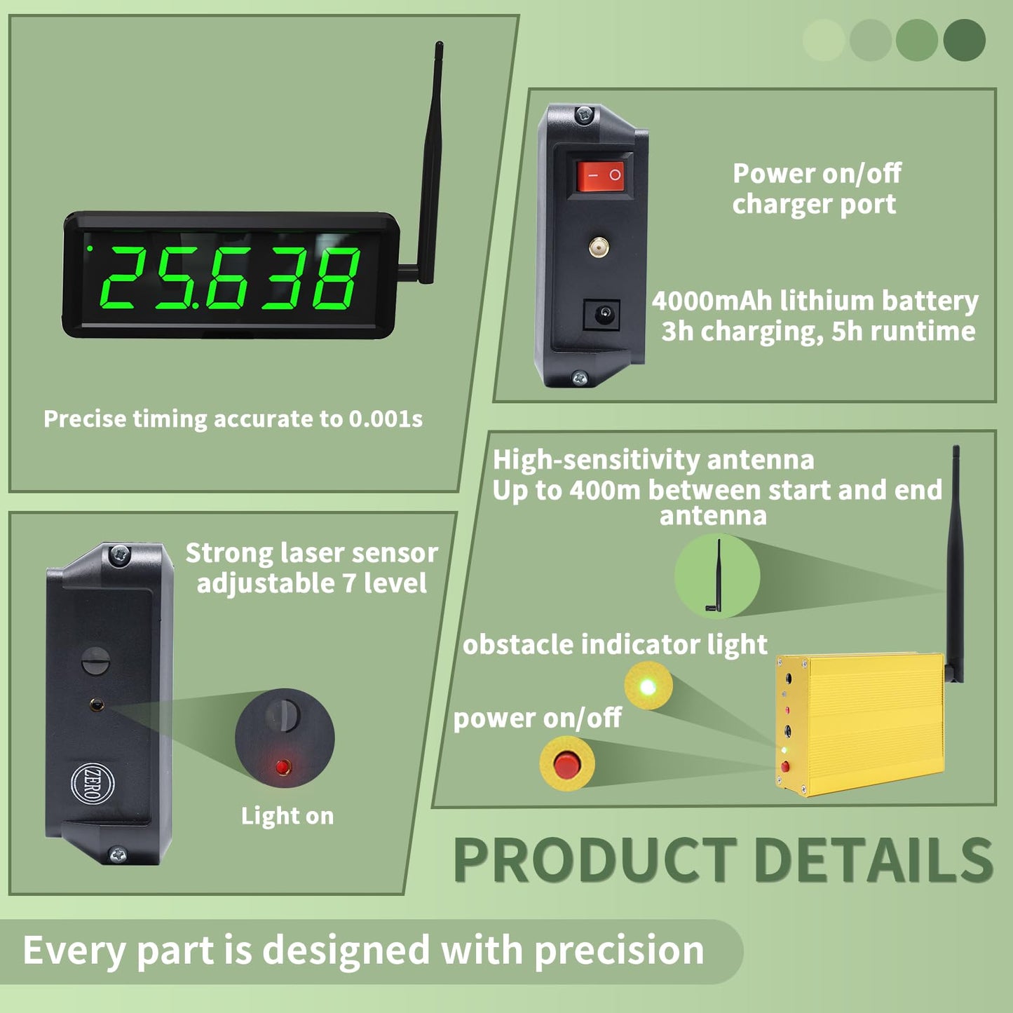 GAN XIN 40/60 Yard Sprint Timer for Track Wireless Race Clock, Stopwatch for Speed Training, Adjustable Tripod Precision Laser Racing Time（Smaller Tripod）
