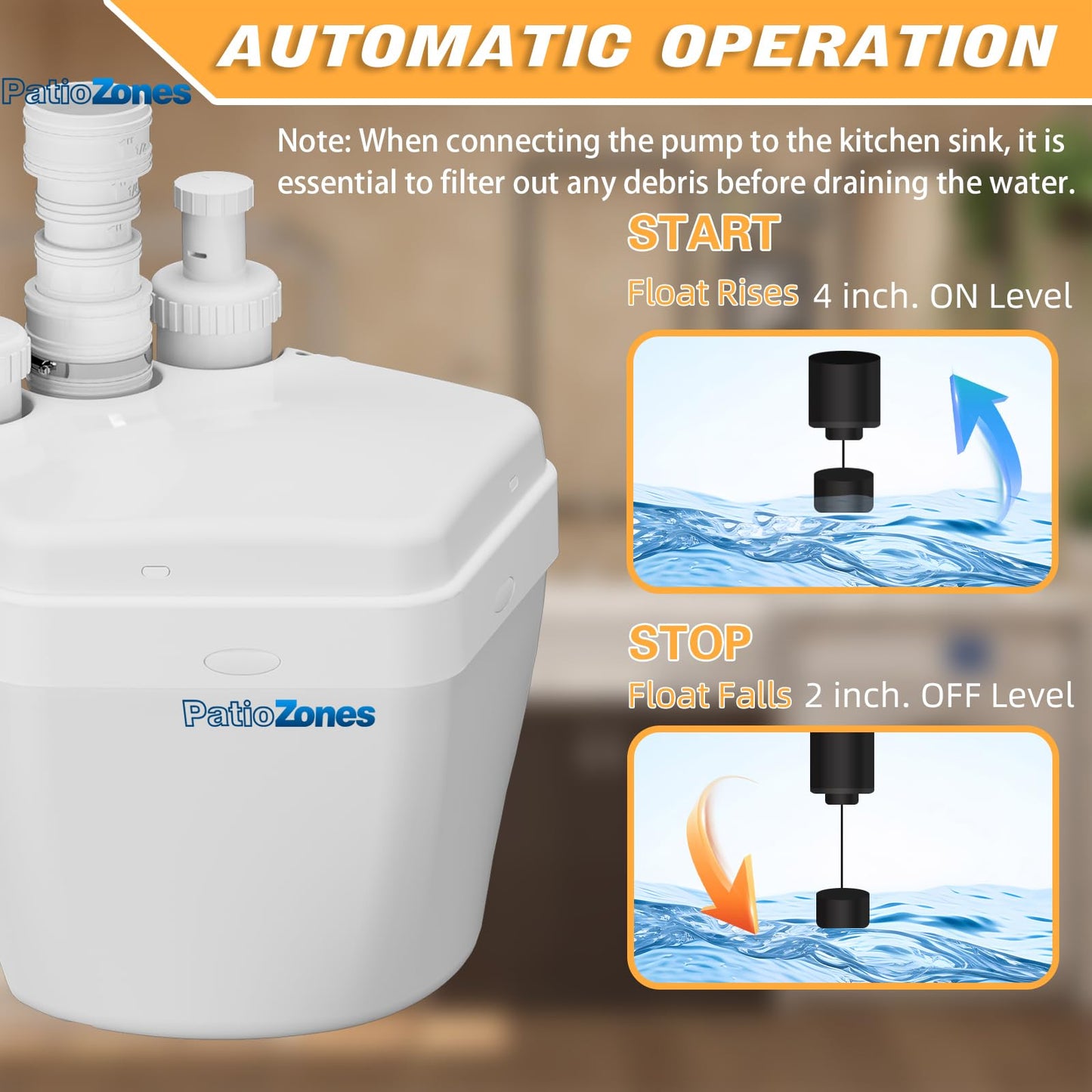2026 Advanced Utility Sink Pump-Pro, Compact Drain Pump for Residential/Household Waste Water Removal, Ideal for Basements & Laundry Sewage System, Quiet Copper Motor, Space-saving