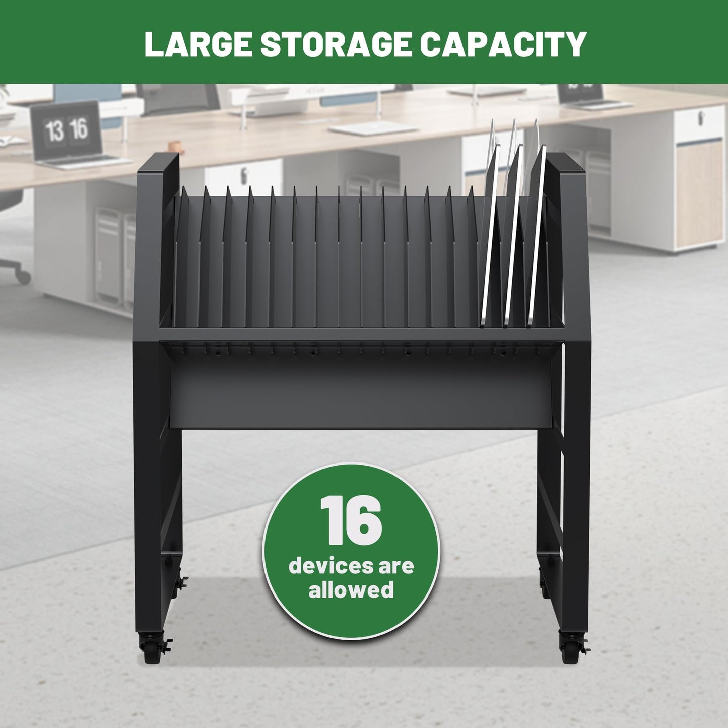 biosp 16 Devices Mobile Open Charging Cart, Rolling Charging Dolly Station with Wheels for Laptop, Computers, Chromebooks, Laptop Storage Rack for Office, Classroom (Power Strip Included)