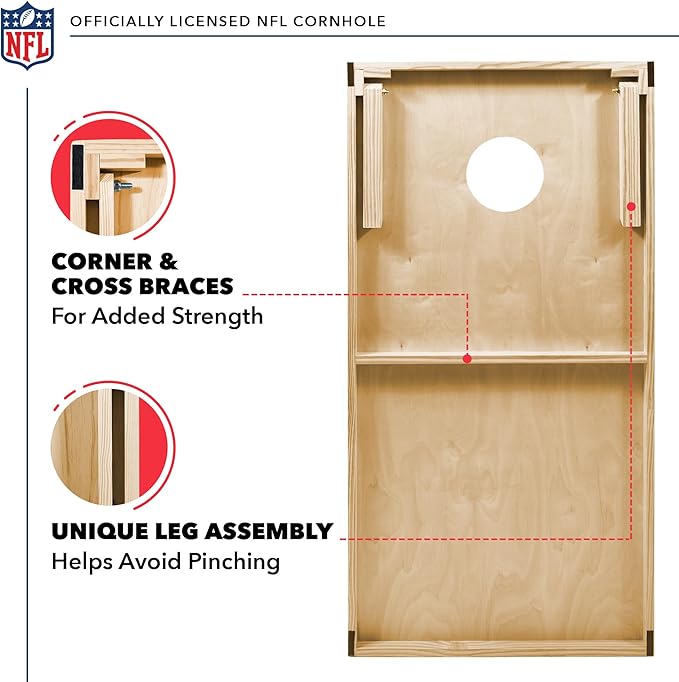NFL 2' x 3' Solid Wood Cornhole Set with Direct Print HD Team Graphics – Great Gift for Any Football Fan! Bean Bag Toss Family Outdoor Games