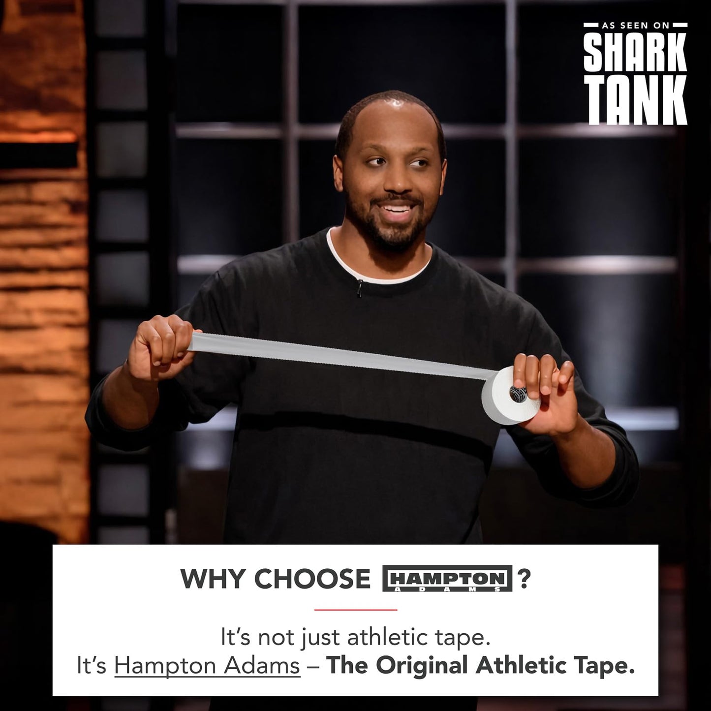 Hampton Adams | As Seen on Shark Tank | Original Athletic Sports Tape (3-Pack) | 45ft Rolls | Very Strong Easy Tear NO Sticky Residue | Best Tape for Athlete & Trainers | Fingers Ankles (Black)