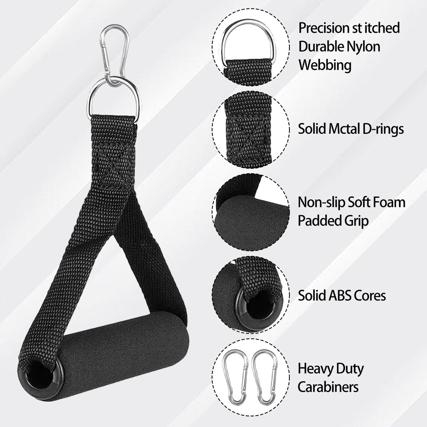 BLMHTWO 4PCS Resistance Band Handles, Heavy Duty Gym Handles Rope Exercise Handle with 4 Carabiners, Workout Handle for Cable Machine Attachment (Black)