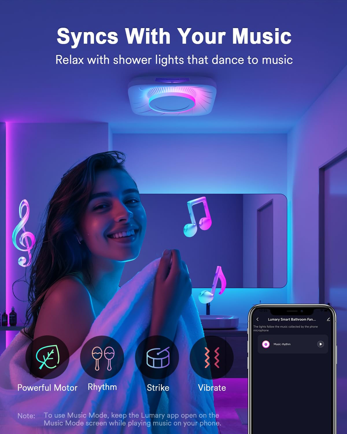 Lumary Smart Bathroom Exhaust Fan with Light, 110CFM 1.5 Sones Quiet Bathroom Vent Fan, 1000LM 2700-6500K, RGBAI Nightlight Ventilation Fan with Timer&Music Sync, Compatible with Alexa/Google