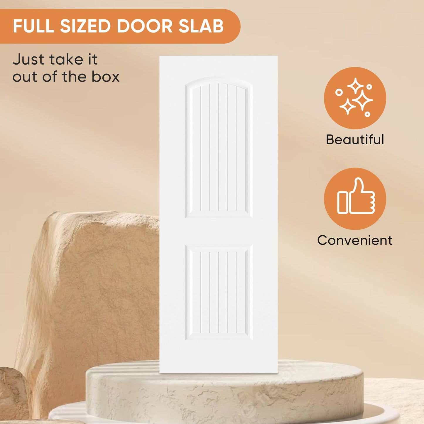 BARNSMITH 30x80 in 2-Panel Arch Top Plank Primed Molded Door Slab, Classic White Paintable Hollow Core Interior Door Panel, for Swing, Pocket, Sliding Door, Durable and Lightweight
