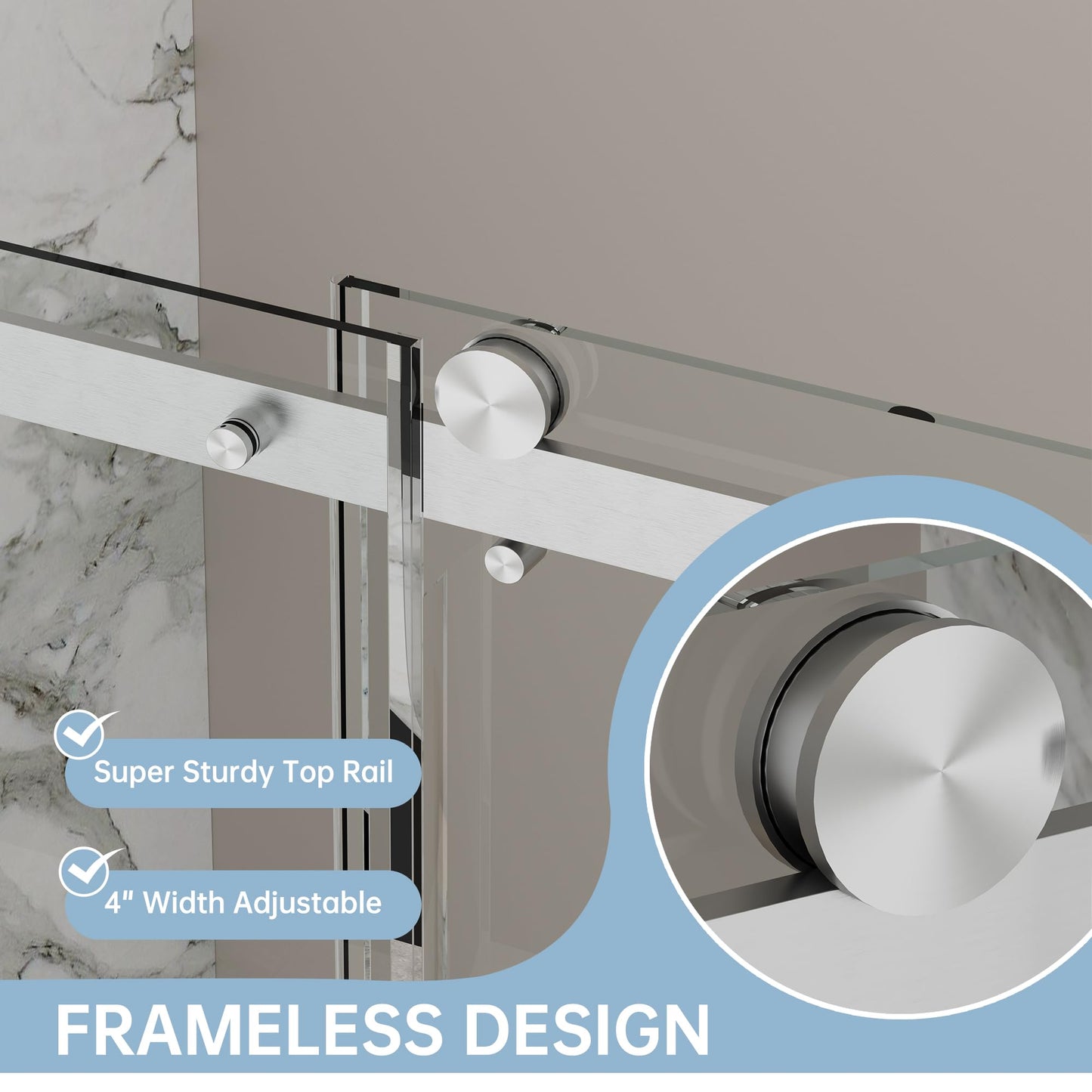 Findepot 44-48" W x 75" H Frameless Sliding Shower Door, Shower Glass Door with 1/4" Thick Tempered Glass, Explosion-Proof Film, Easy to Clean,Brushed Nickel