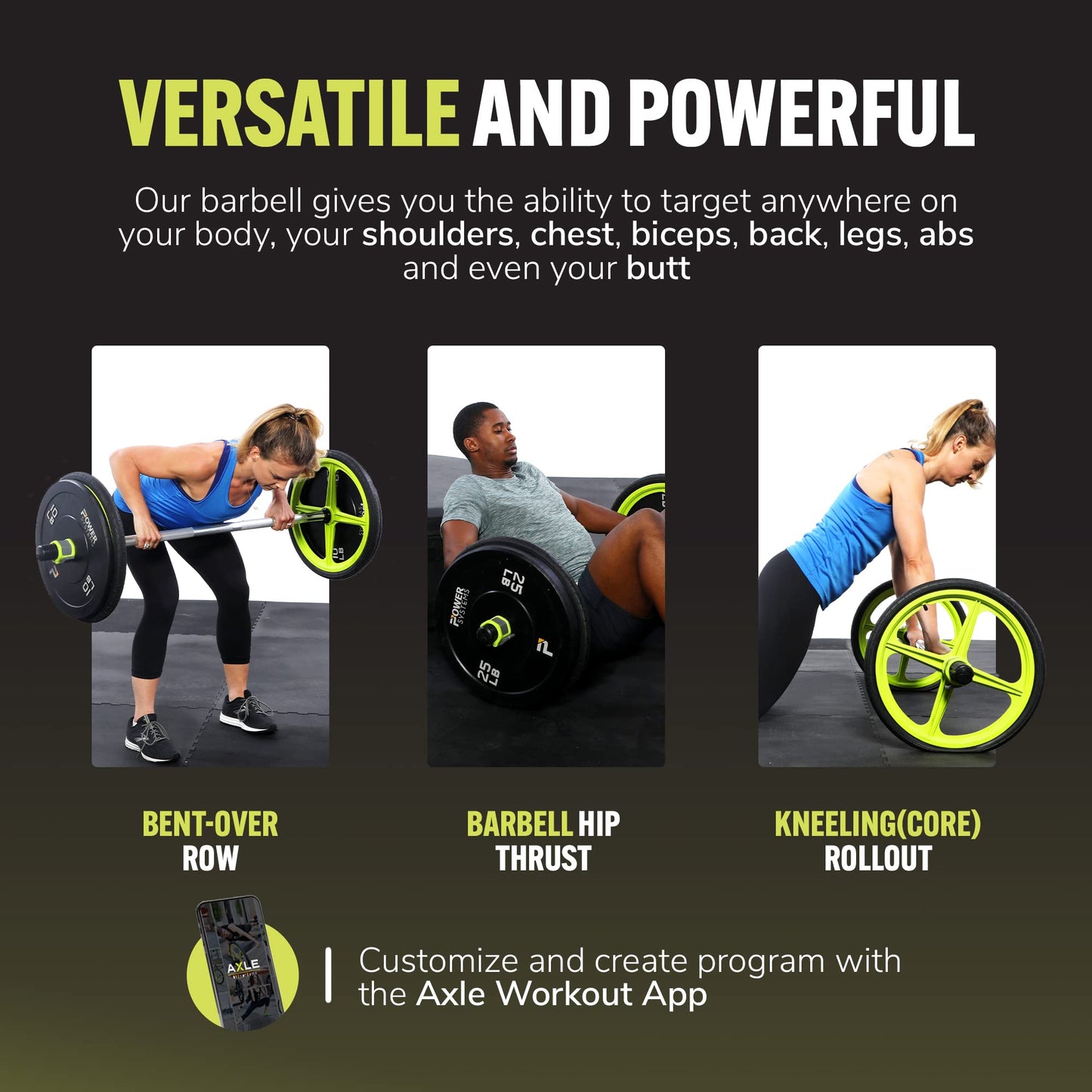AXLE Home Gym Workout Barbell Weight Set, Strength Training and Collapsible Weight Bar for Deadlift, Pilates, Vertical & Horizontal-Plane Exercises for Men, Women, and Youth