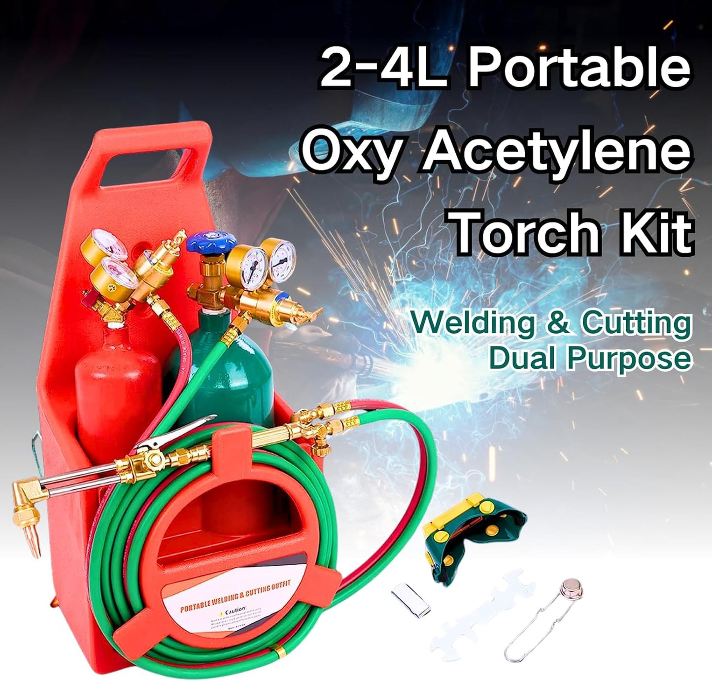 Portable Oxy Acetylene Torch Kit, Complete Welding & Cutting Kit with Oxygen & Acetylene Tanks, Dual Gauge, Regulators & Hoses, Professional Tote Oxygen Acetylene Torch Set for Brazing, Cutting