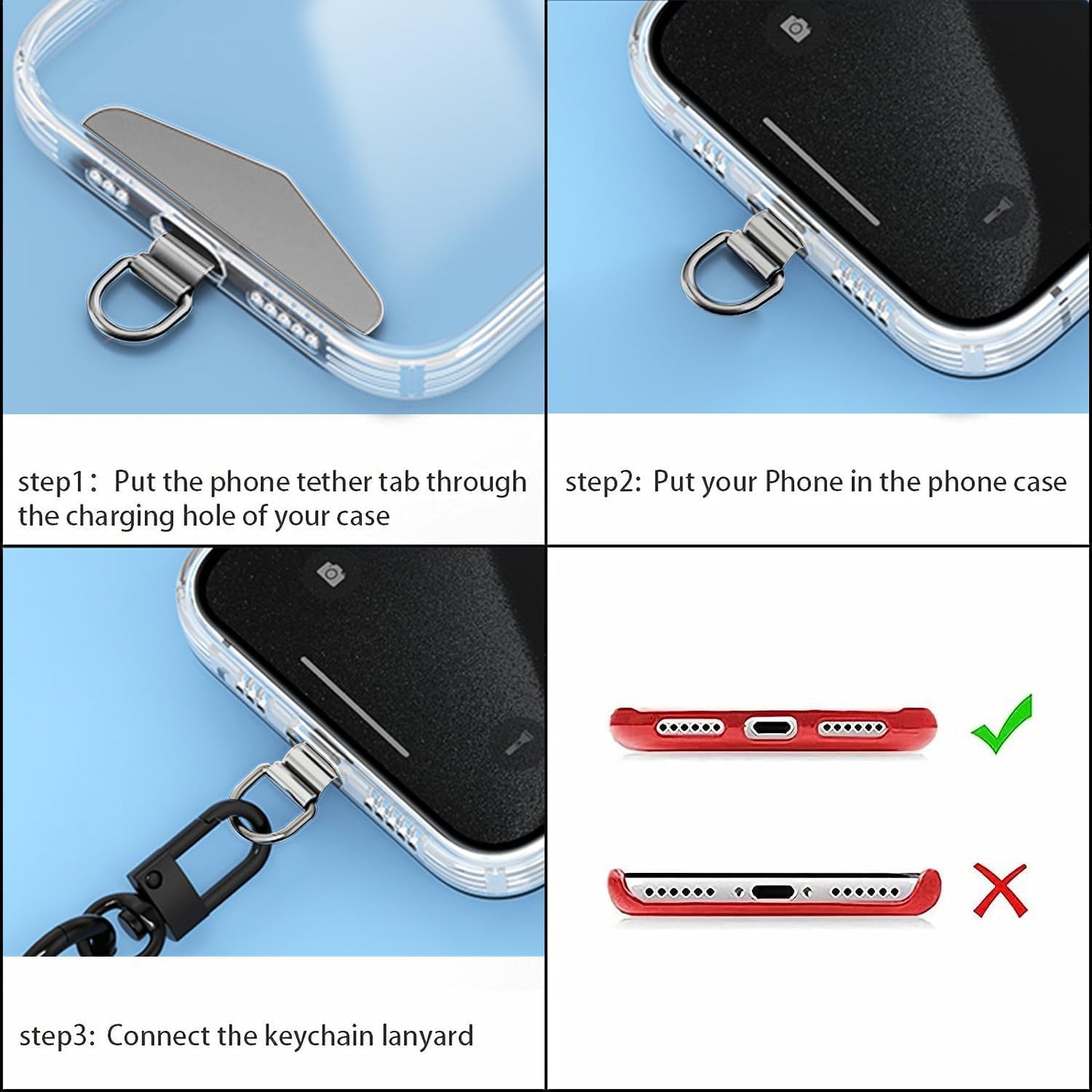 2 TENOC Metal Phone Tether Tab, Metal Phone Patch, Universal Cellphone Lanyard Pad for Full Phone Cases, x Sliver