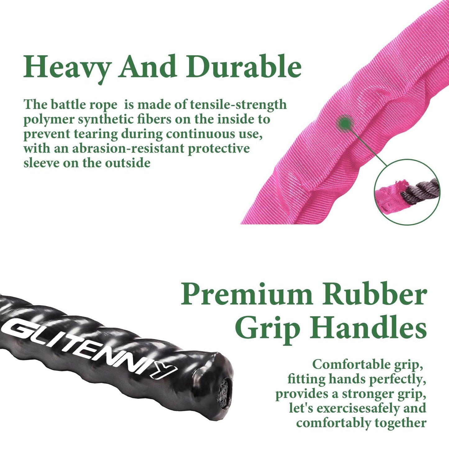 1 inch 30ft Pink Battle Rope Workout Rope Battle Ropes for Home Gym Exercise for Working Out for Exercise Training Weighted Workout