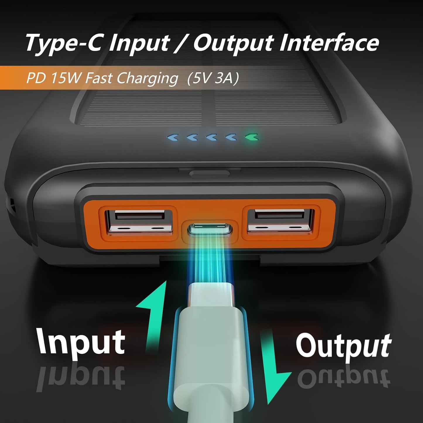 49800mAh 2 15W Solar Charger Power Bank Portable Solar Phone Charger with USB-A and Type-C Interface, Fast Charging